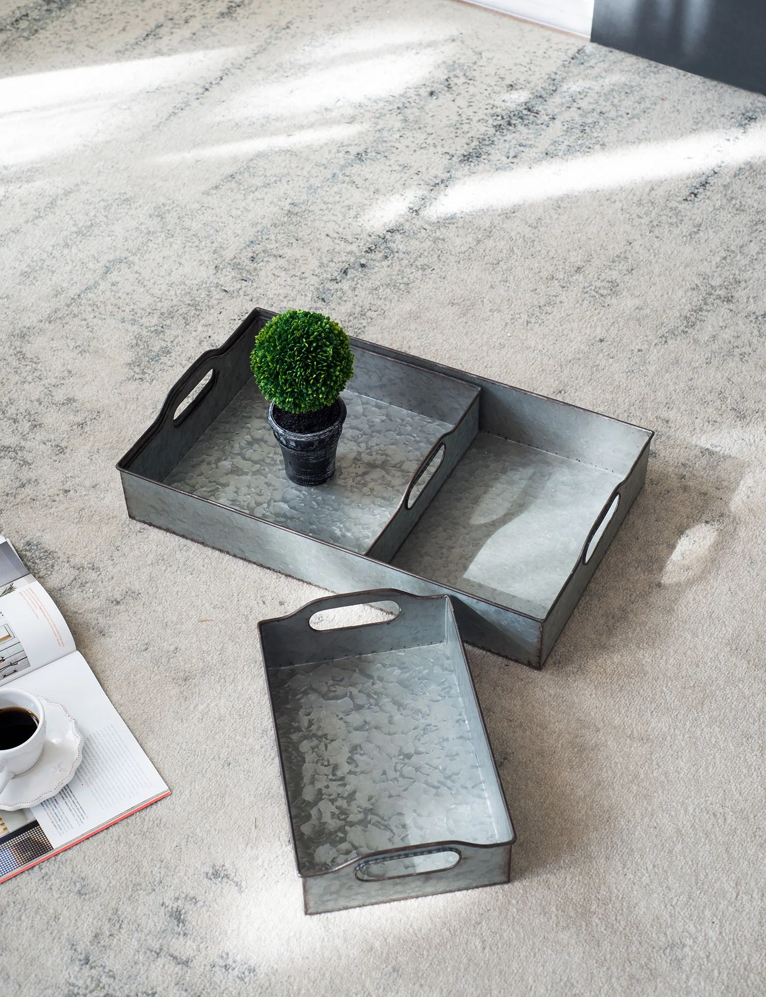 Decorative Galvanized Nesting Trays (Set of 3) - Gray - Image 2