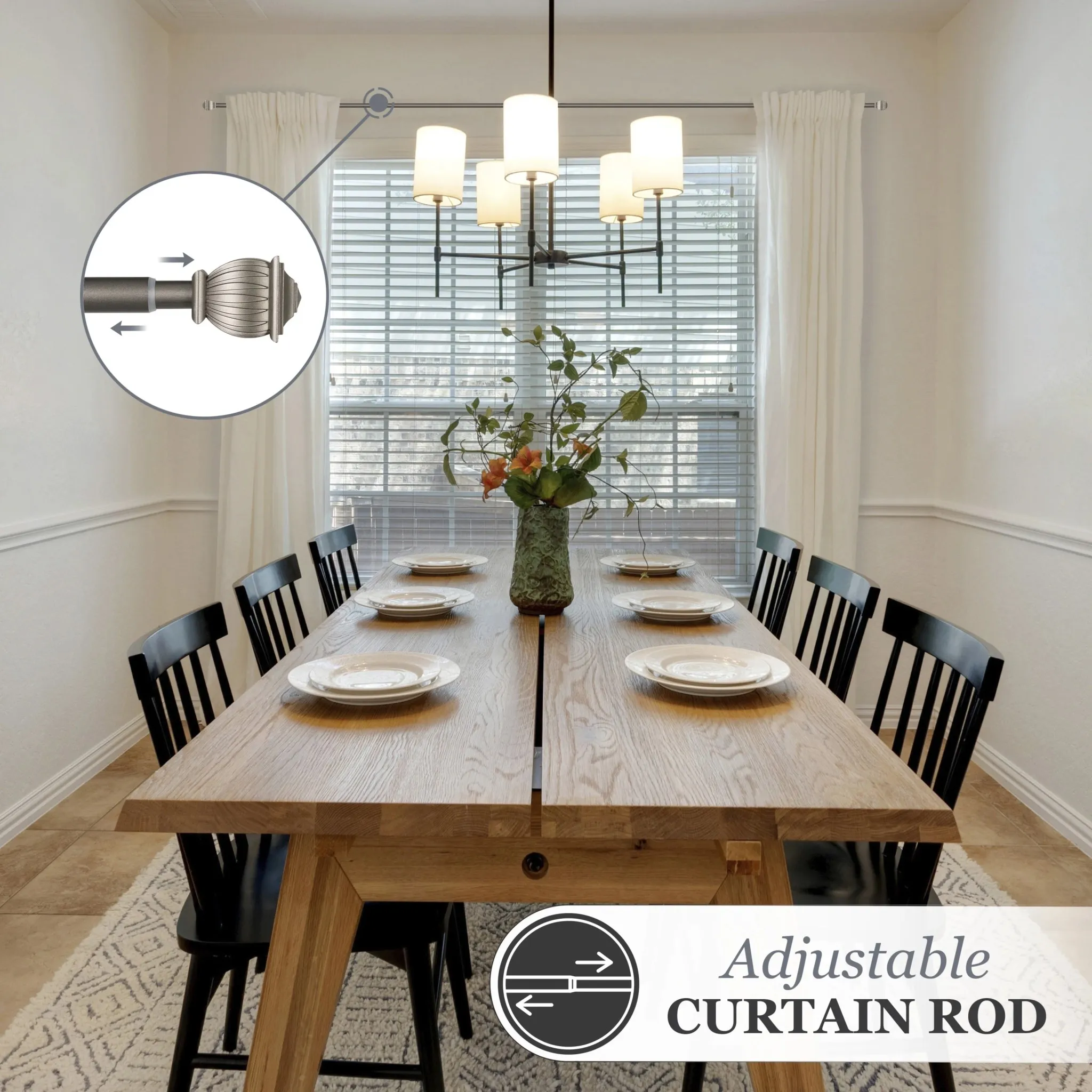 Decorative Window Curtain Rod - Pewter - Image 3