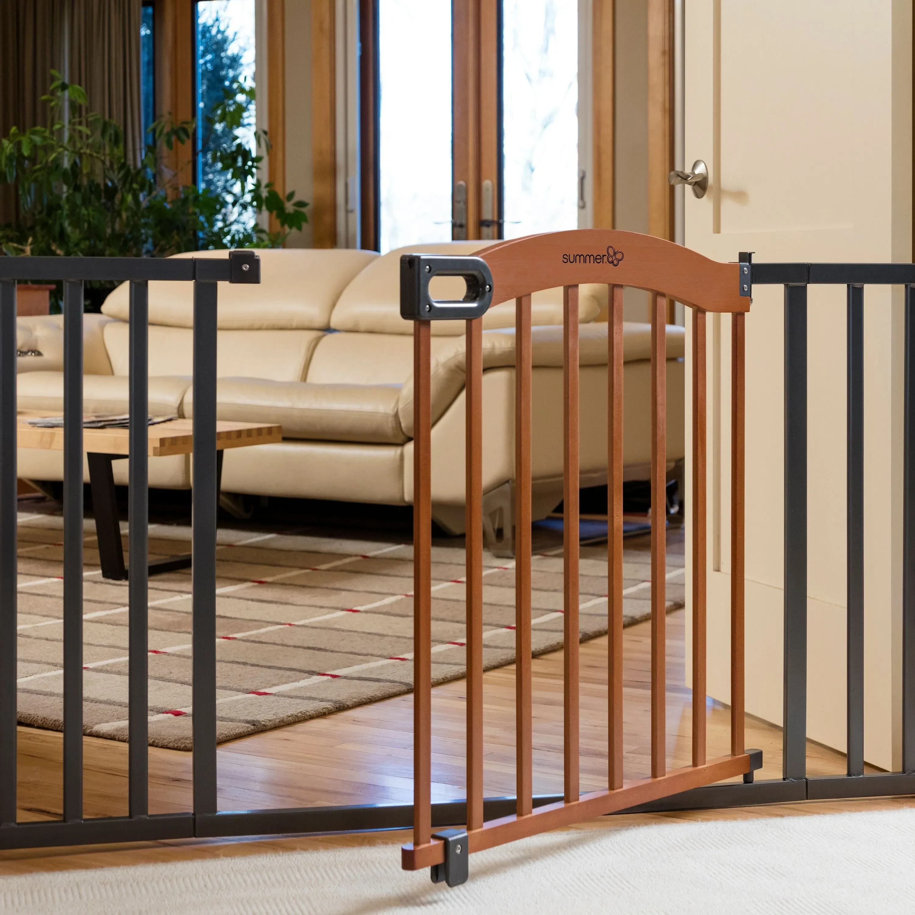 Decorative Wood & Metal Pressure Mounted Baby Gate - Oak - Image 2