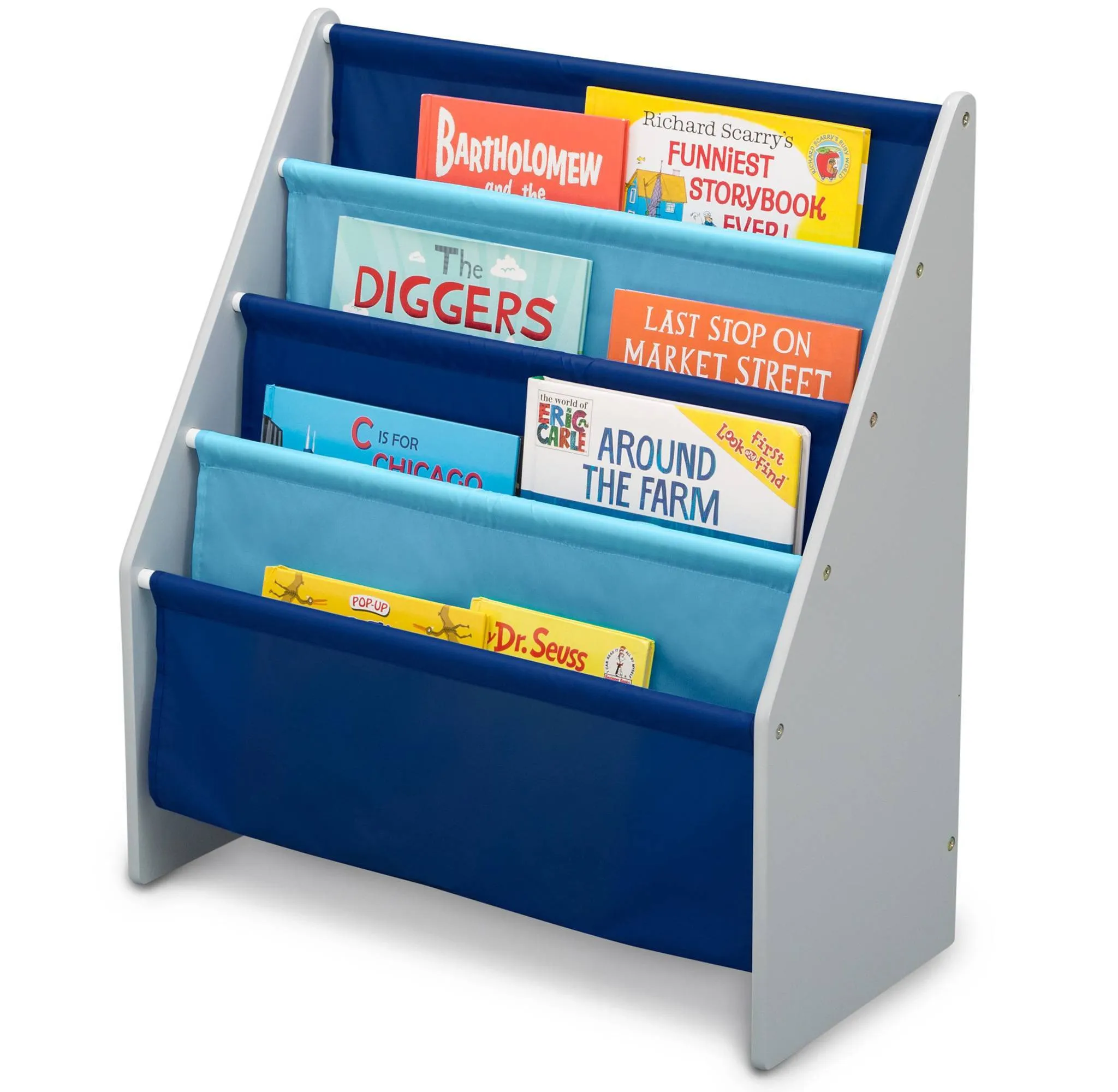 Delta Children Sling Book Rack Bookshelf for Kids'- Gray/Blue - Image 4