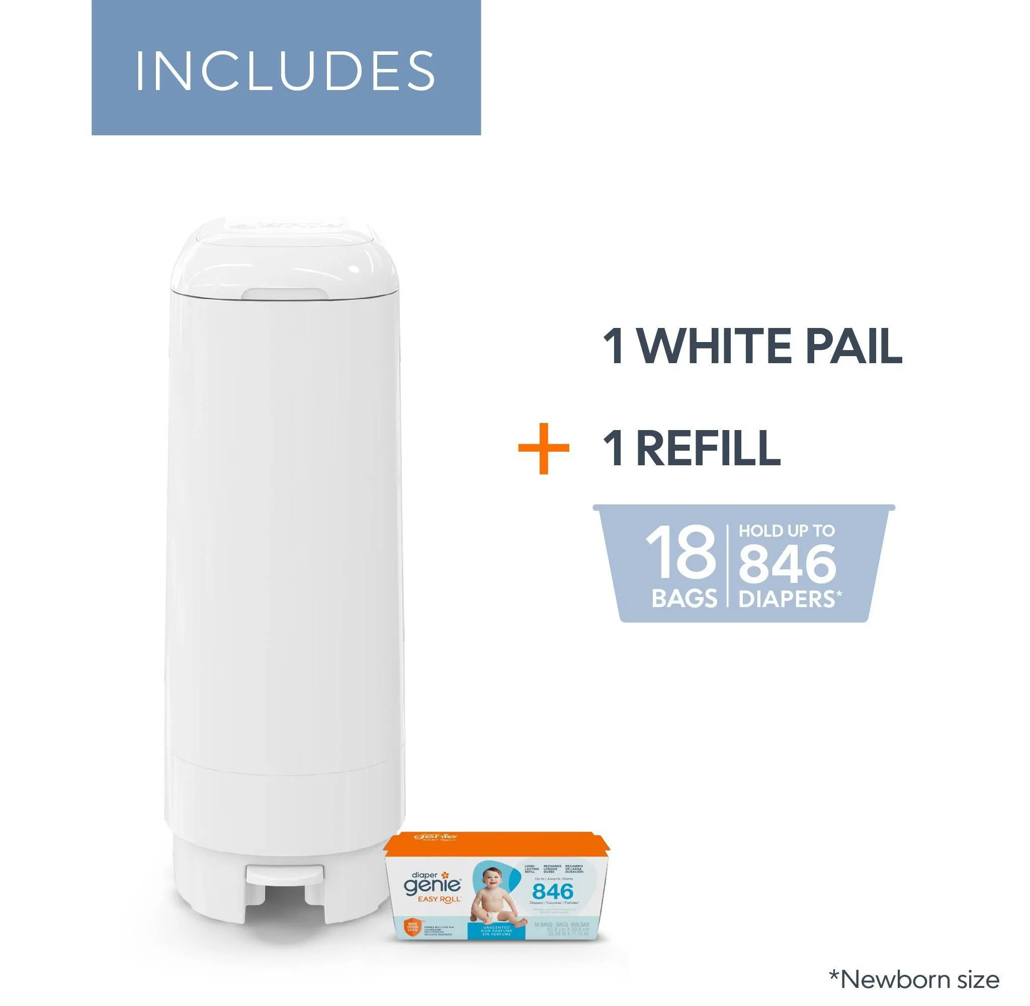 Diaper Pail with 18 Refill Bags - White - Image 3