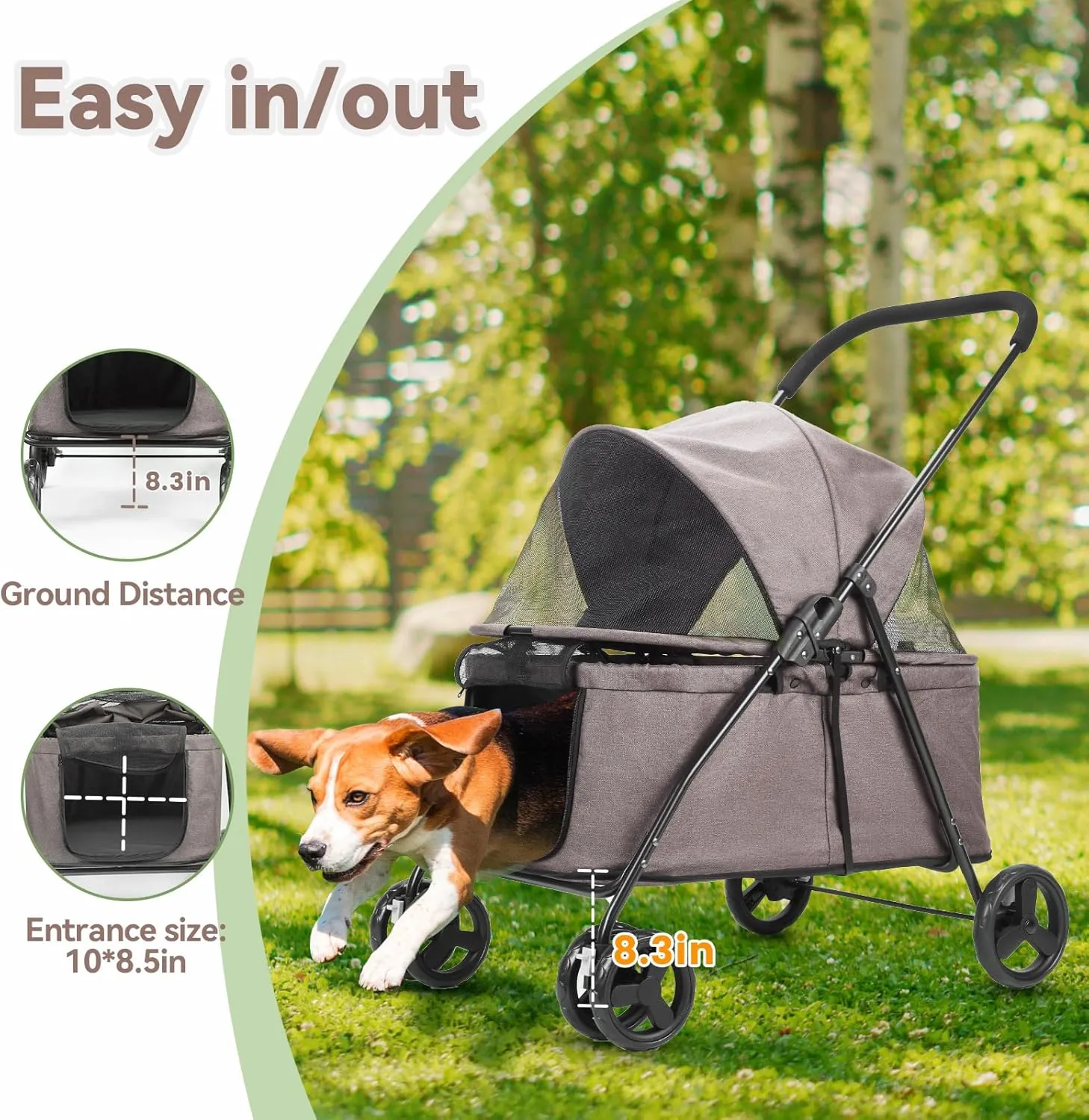 Dog Stroller for Medium/Small Pets - Coffee - Image 3