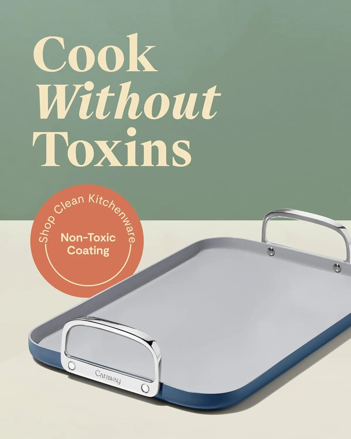 11.73" Nonstick Square Double Burner Crepe Pan - Navy - Image 3