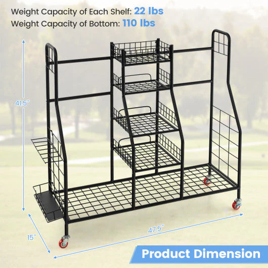 Double Golf Bag Rack With Removable Golf Club Stand and Wheels-Black - Image 5