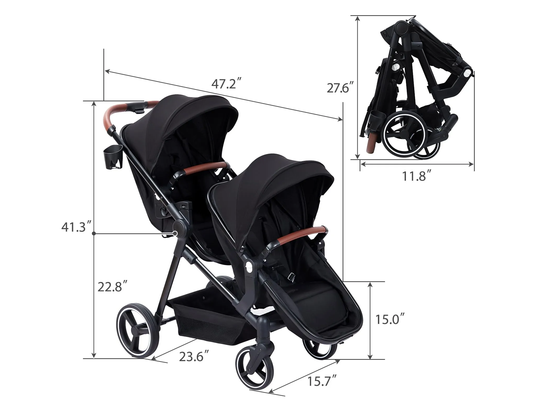 Whizmax Double Stroller Track Tandem Stroller - Black - Image 3