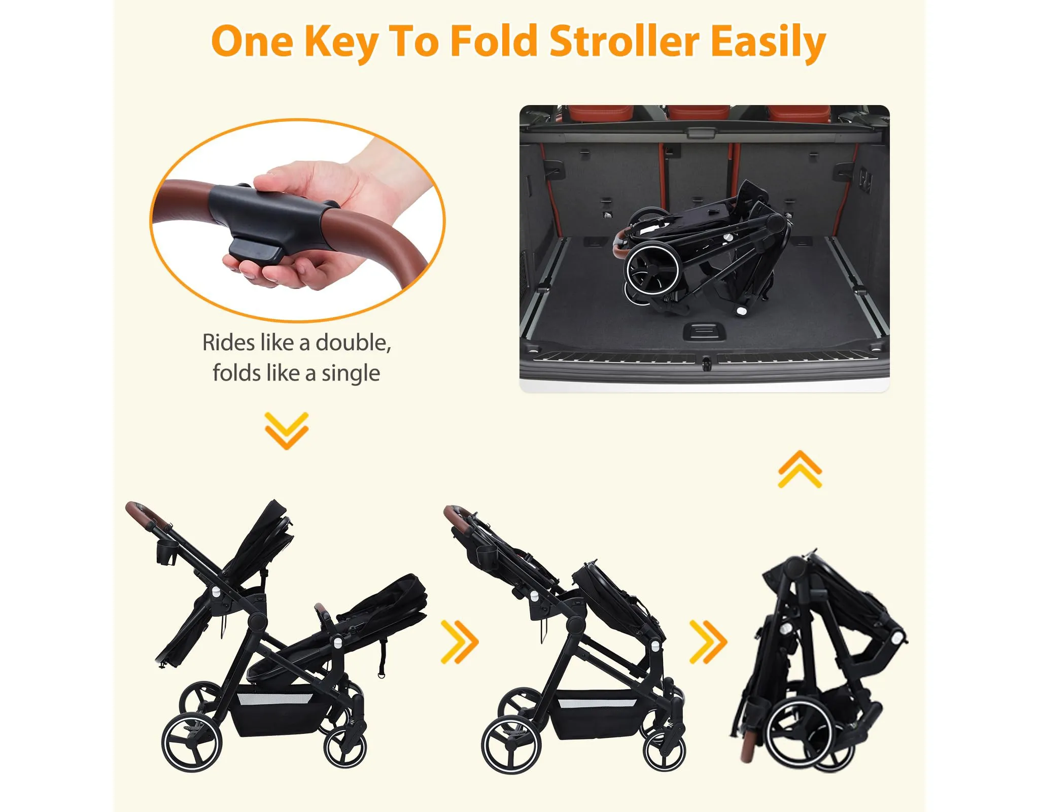 Whizmax Double Stroller Track Tandem Stroller - Black - Image 4
