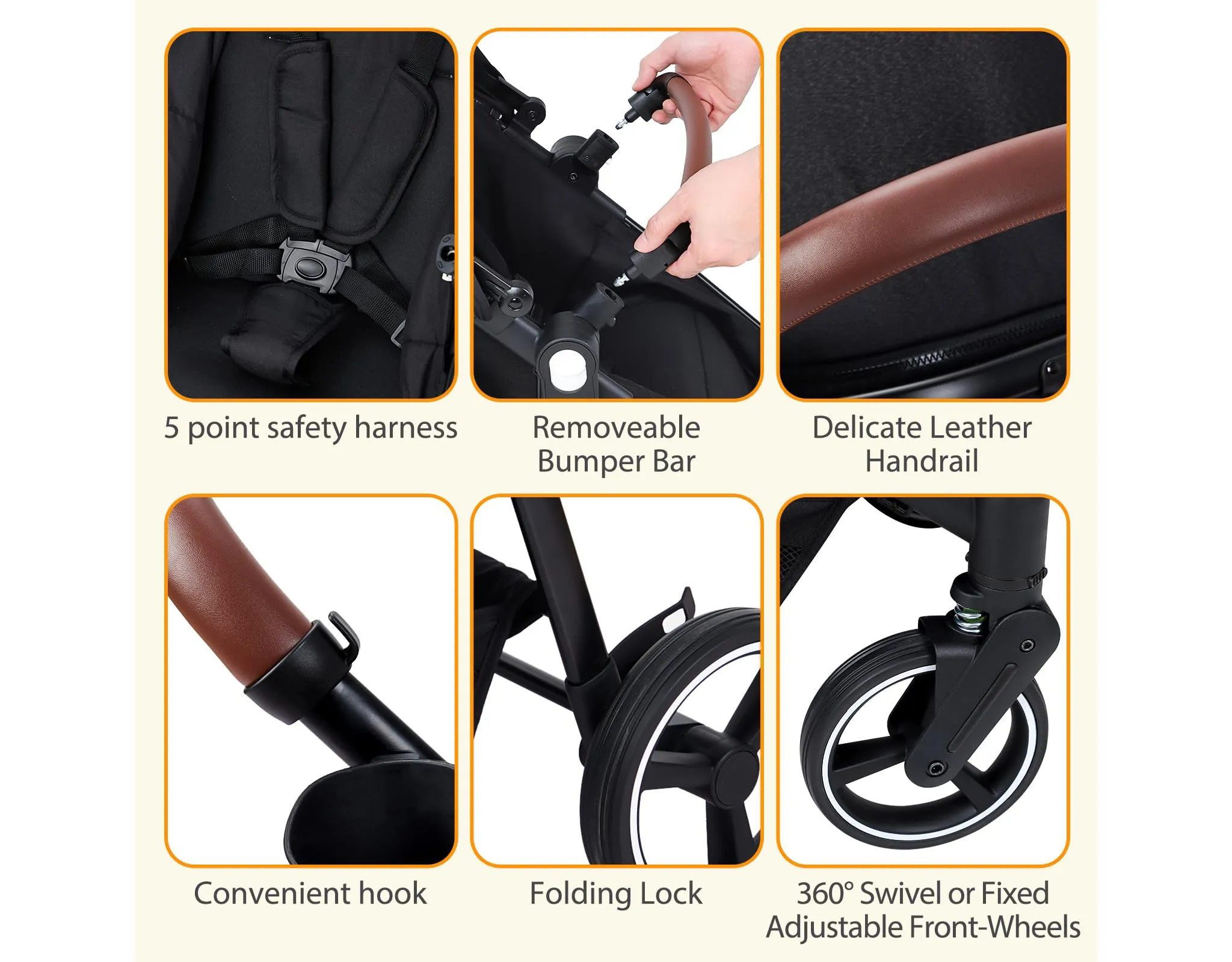 Whizmax Double Stroller Track Tandem Stroller - Black - Image 5