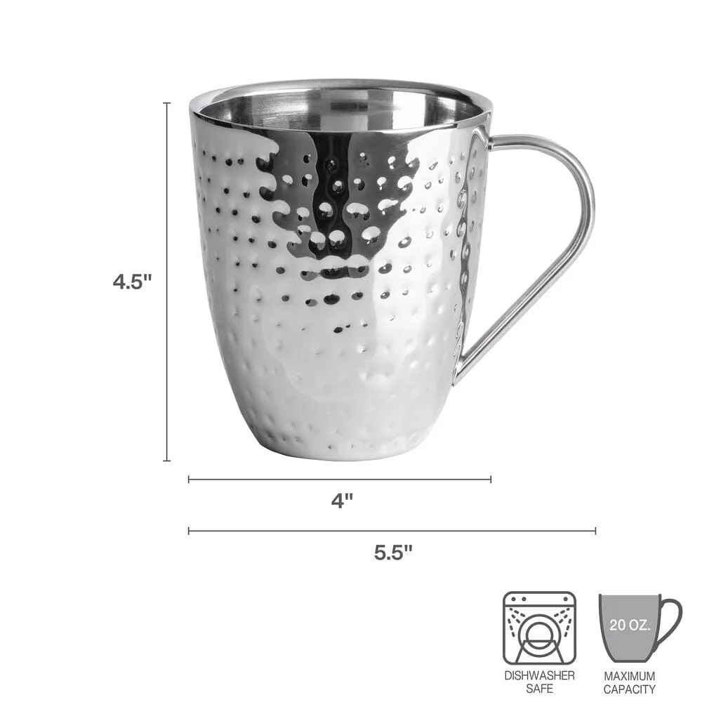 Double Wall Stainless Steel Hammered Mug Set - Silver - Image 3