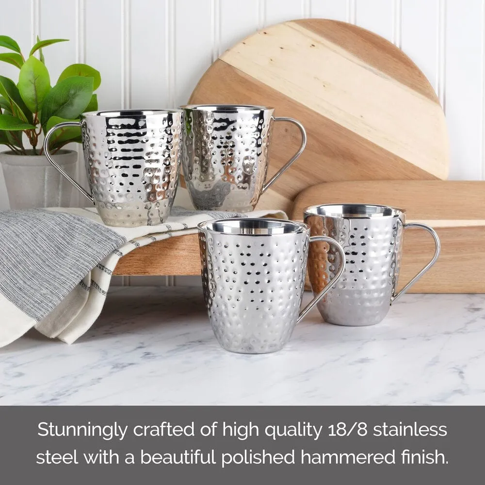 Double Wall Stainless Steel Hammered Mug Set - Silver - Image 5