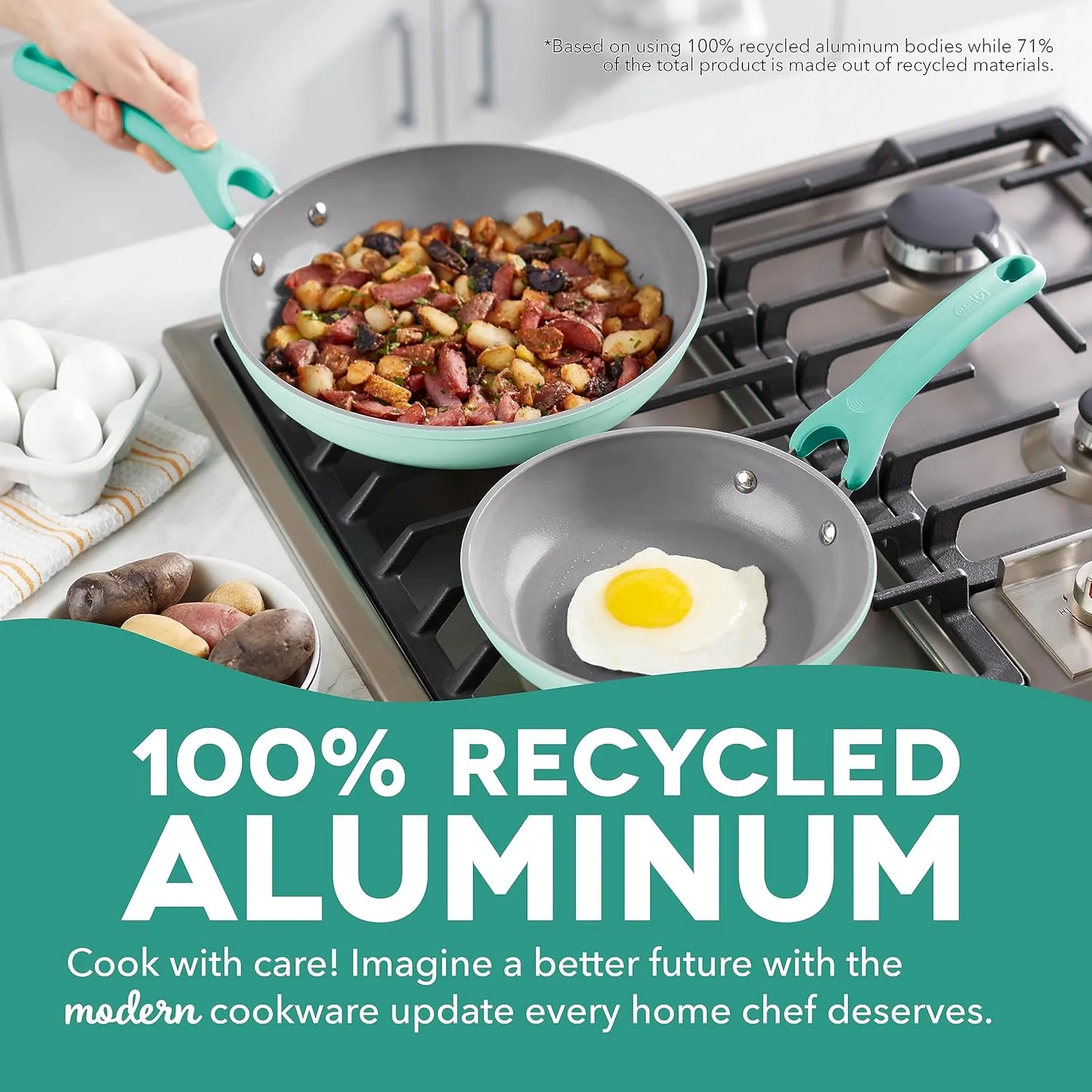 Dream Green Nonstick Aluminum Frypan Set - 8" & 10" Aqua - Image 3