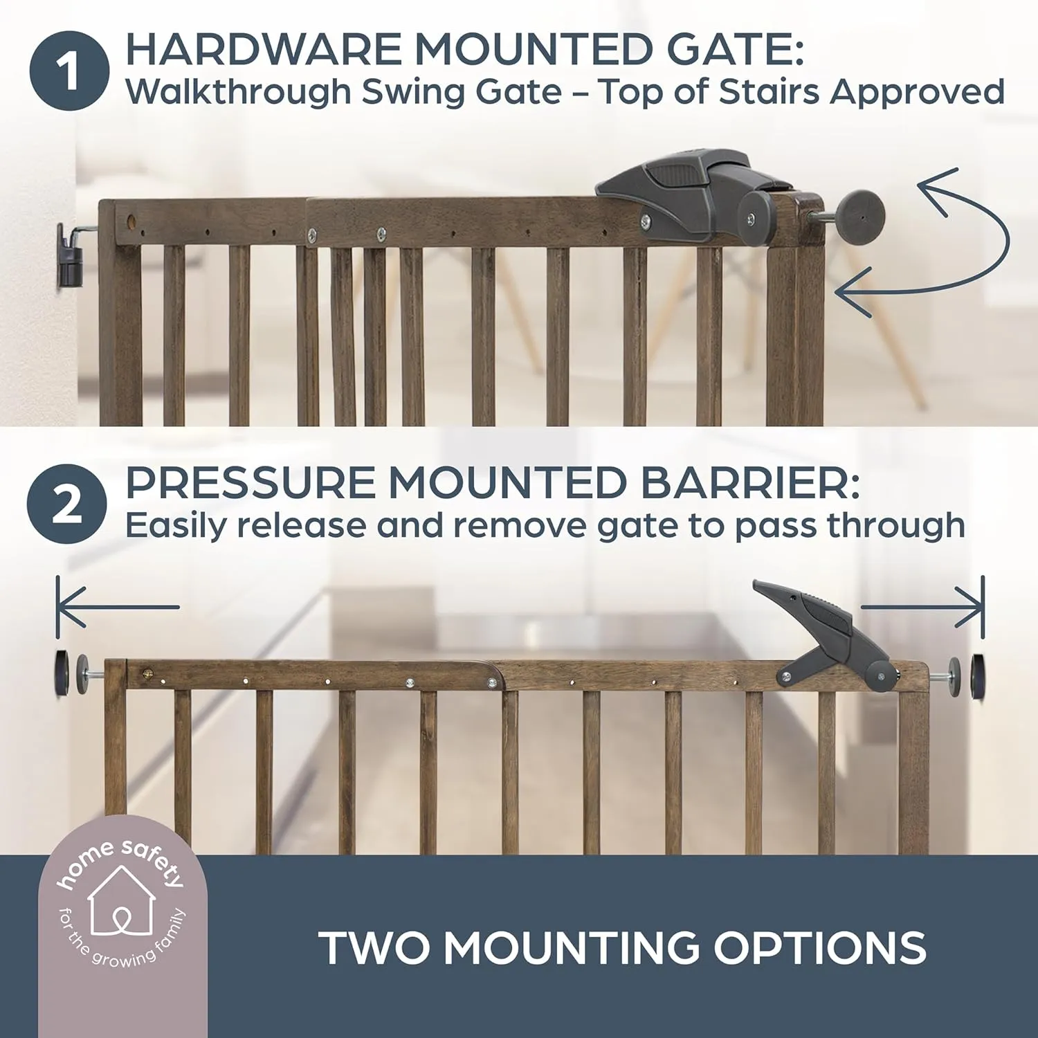 Dreambaby 27.5-41" Nottingham Rustic Wooden Baby Gate for Stairs and Doorways – Two Mount Options: Drill-in Walk Through Door Gate or No Screw Barrier - Stair Gate for Kids and Pets - Image 4