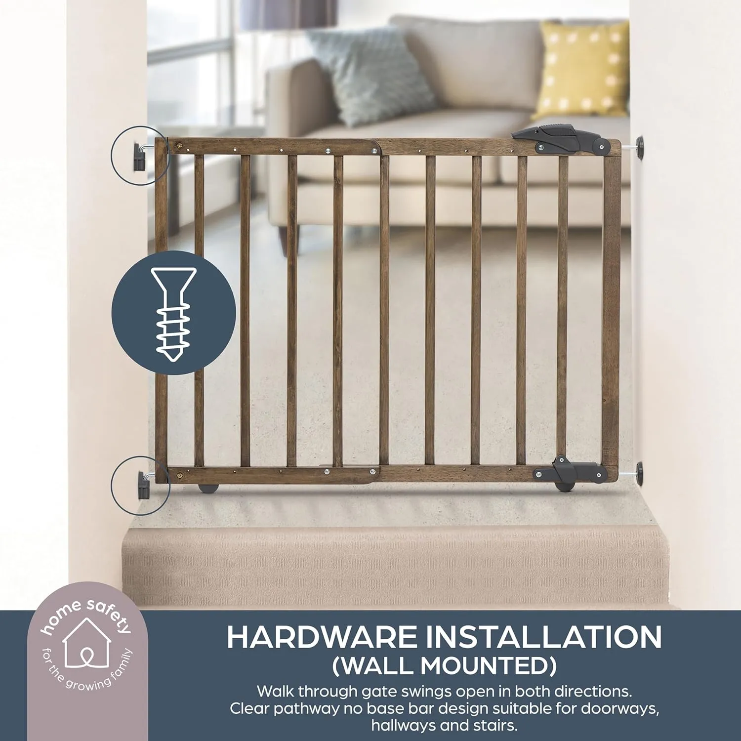 Dreambaby 27.5-41" Nottingham Rustic Wooden Baby Gate for Stairs and Doorways – Two Mount Options: Drill-in Walk Through Door Gate or No Screw Barrier - Stair Gate for Kids and Pets - Image 5