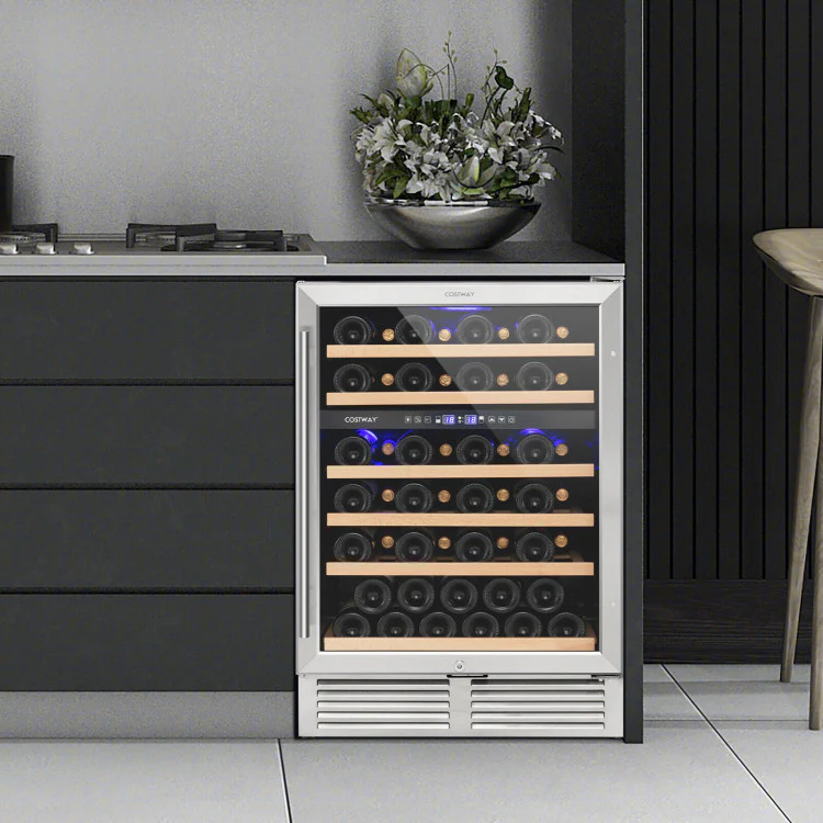 Dual Zone Wine Cooler for 51 Bottles With Reversible Door-Silver - Image 4