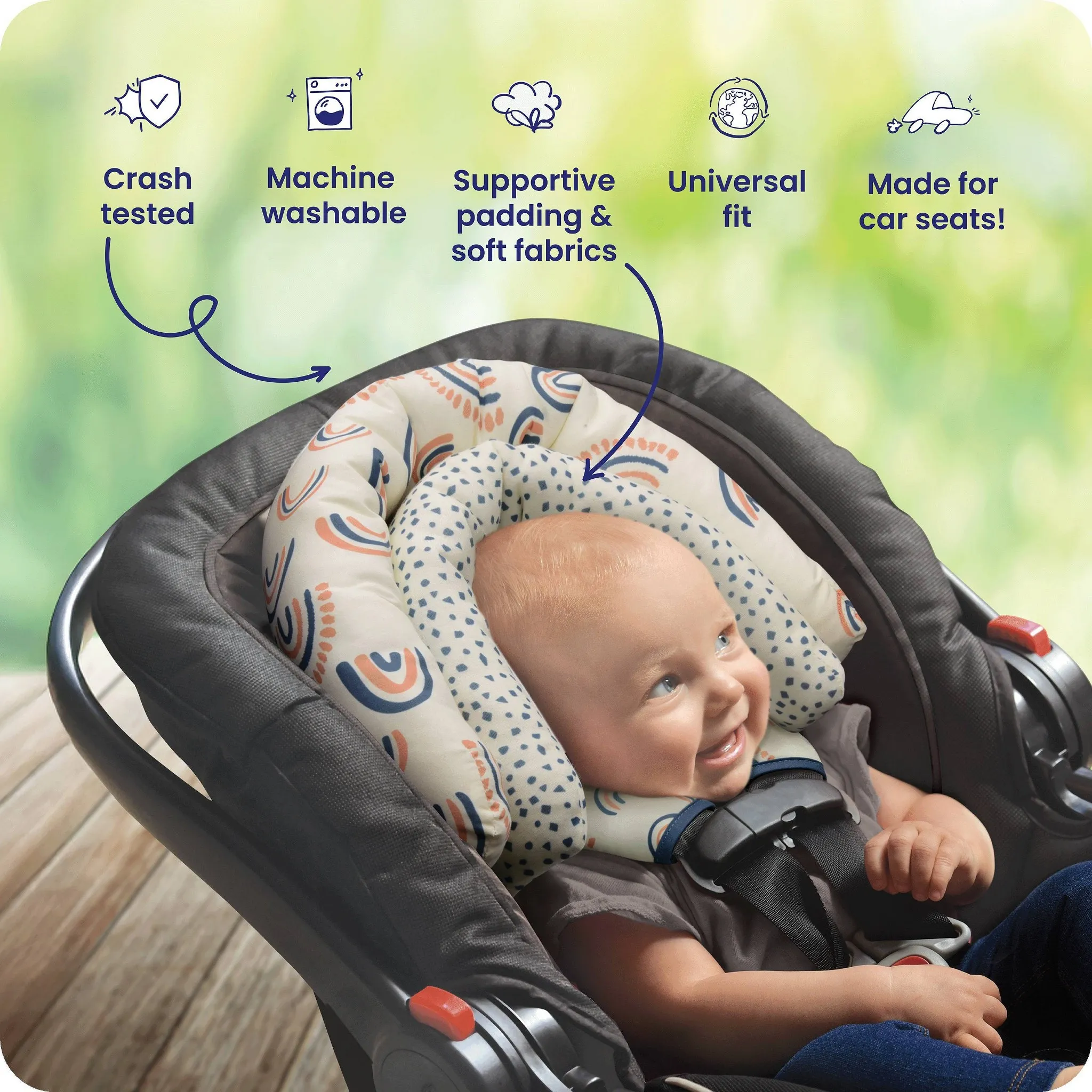 Duo Car Seat Head Support and Strap Cover - Car Seat Insert for Baby - Rainbow - Image 2