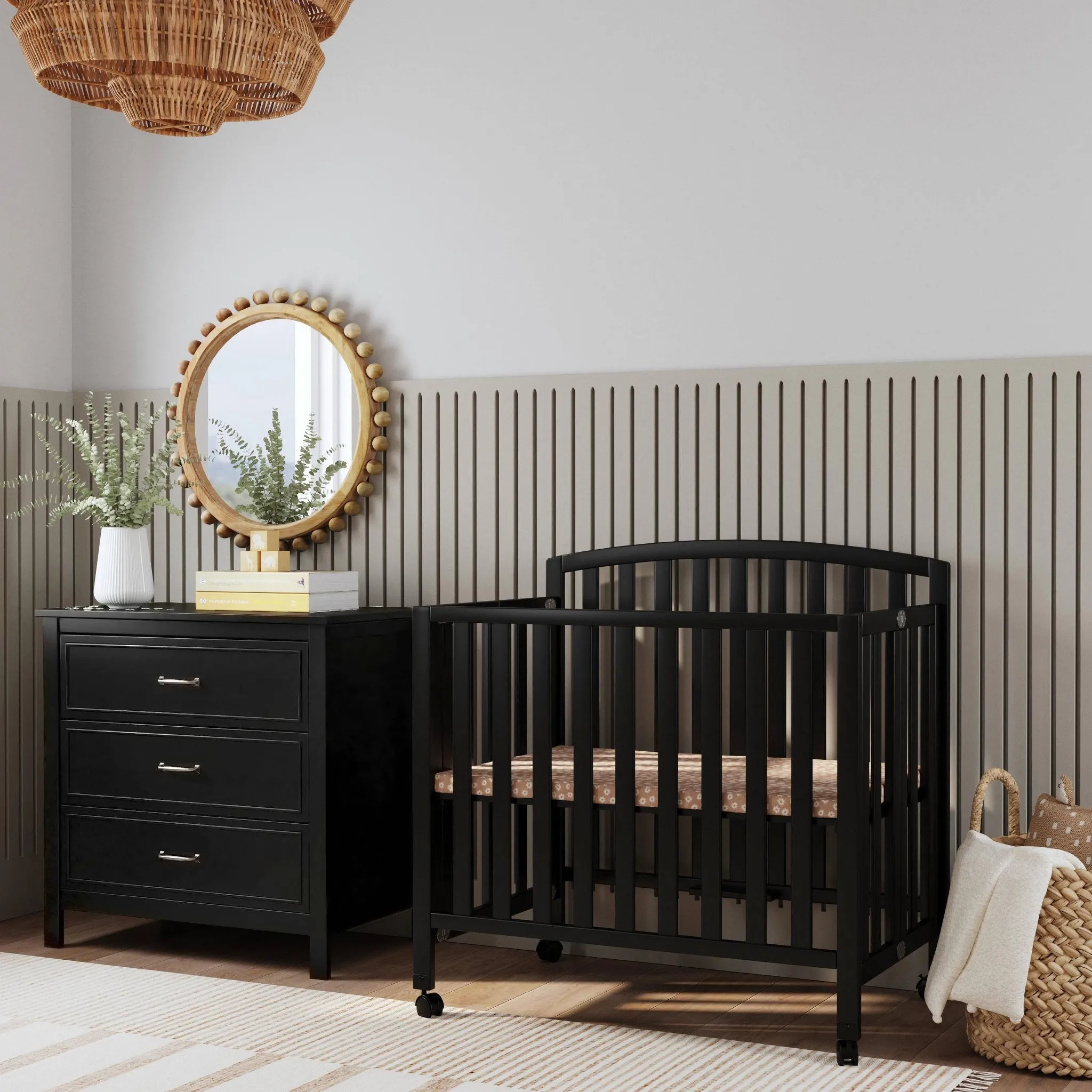 Dylan Folding Portable 3-in-1 Mini Crib and Twin Bed - Black - Image 2