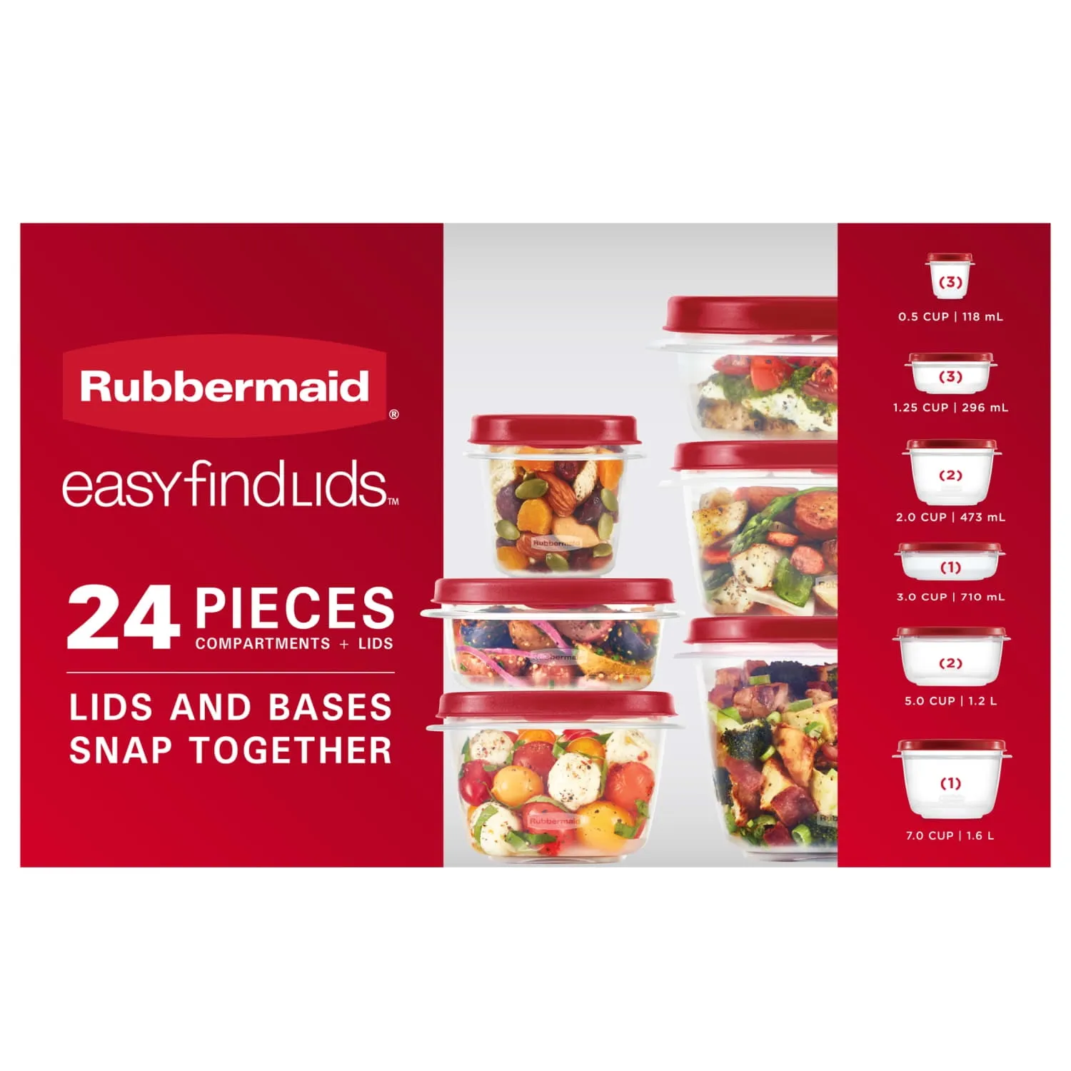 EasyFindLids 24 Piece Food Storage Containers Variety Set, Red - Image 6