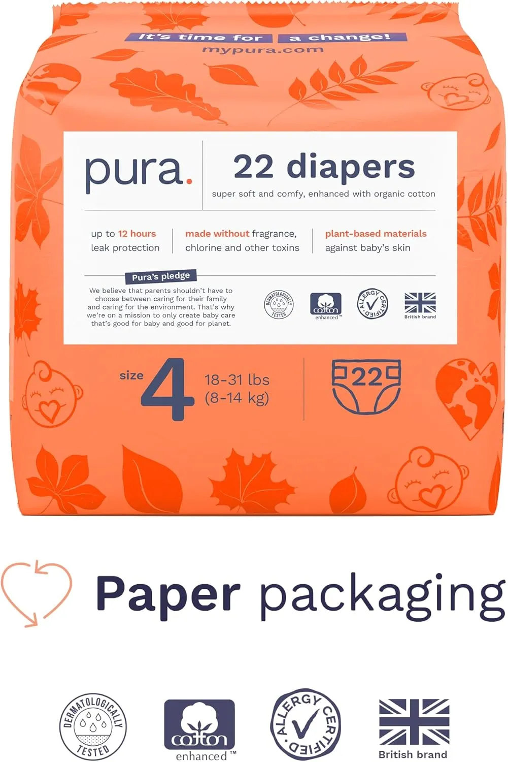 Eco-Friendly Diapers - White - Size 4 (18-31lbs) - Image 2