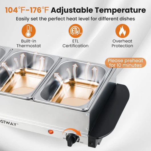 Electric Buffet Server Food Warmer With 3 Removable Trays - Image 6