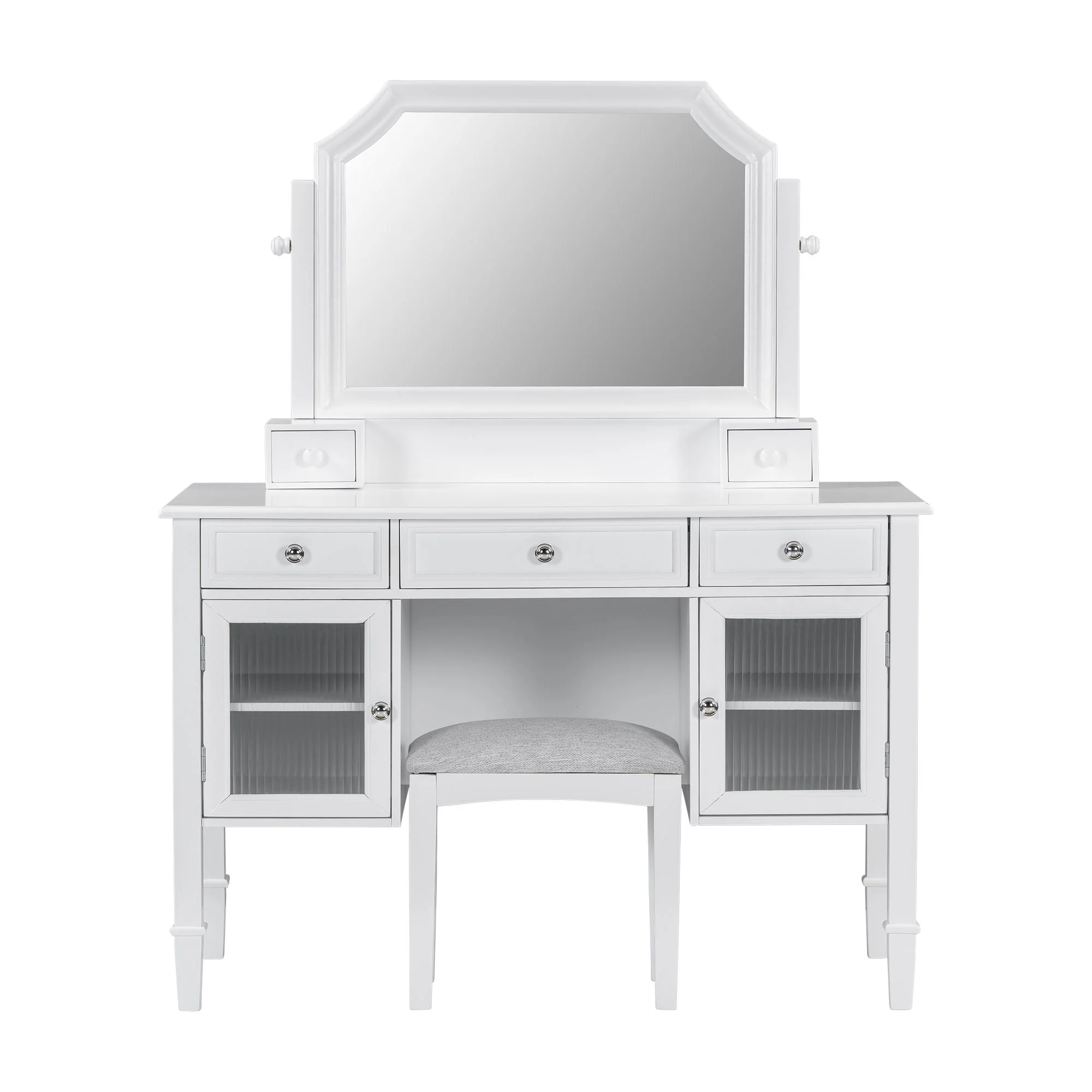 Elegant Makeup Vanity Desk With Adjustable Mirror and Storage and Construction - White