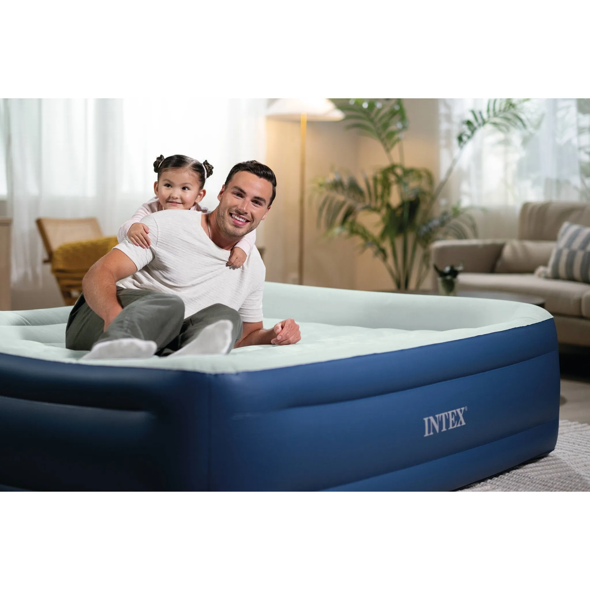 Elevated 18" Pillow Rest Queen Air Mattress - Off-White/Blue - Image 4