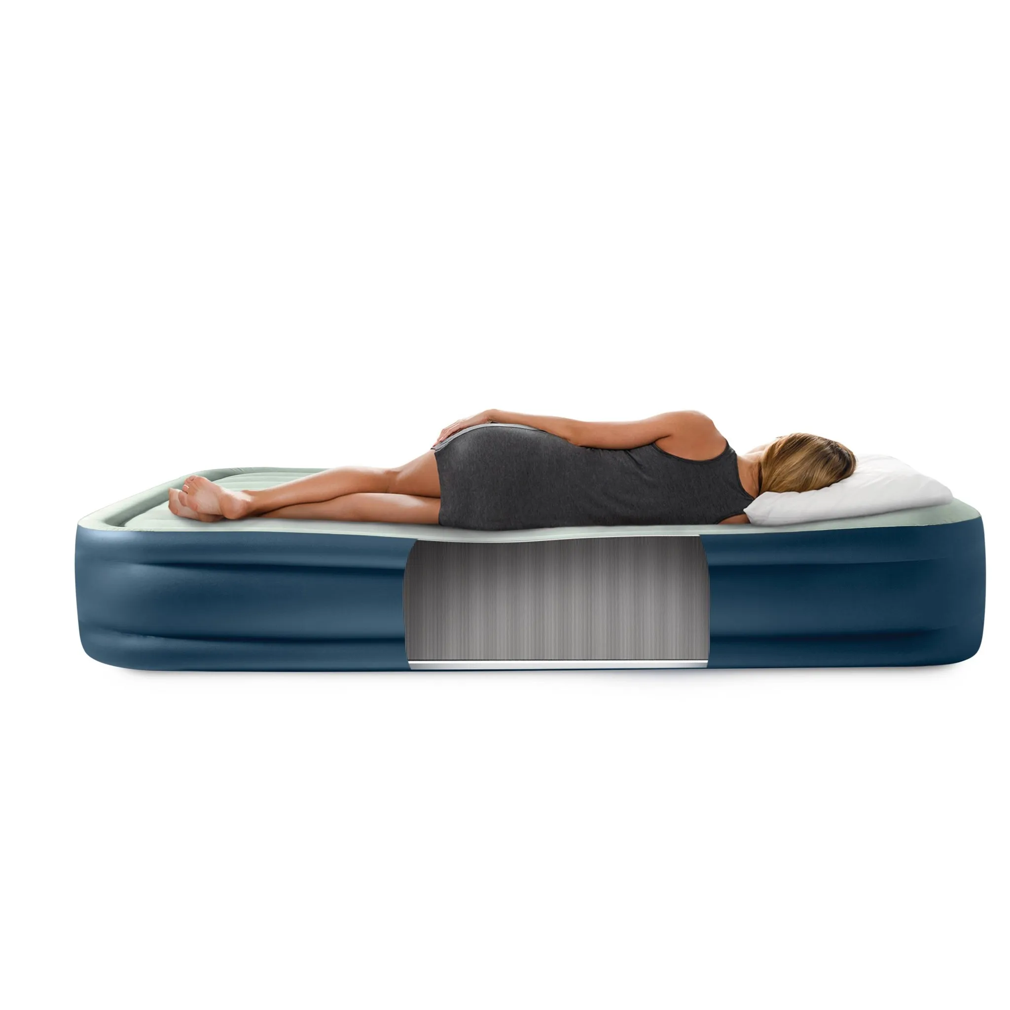 Elevated 18" Pillow Rest Queen Air Mattress - Off-White/Blue - Image 3