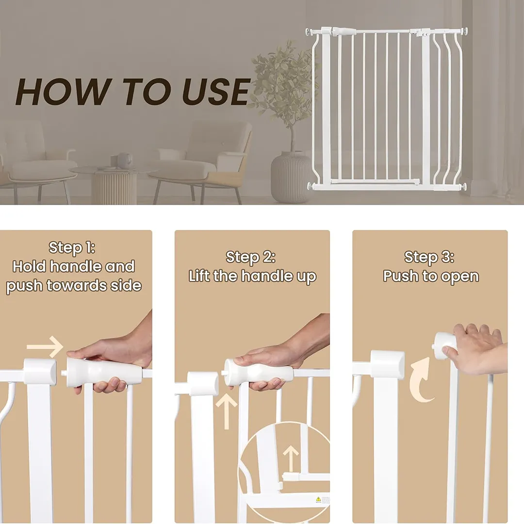 ELEVON Baby Gate for Stairs Doorways, Safety Pet Gate with Auto-Close/Hold-Open Features, Fits Openings 29.1” to 33.8”, 36” Tall, Easy Pressure Mounted Walk Through Baby Dog Gate, White - Image 3
