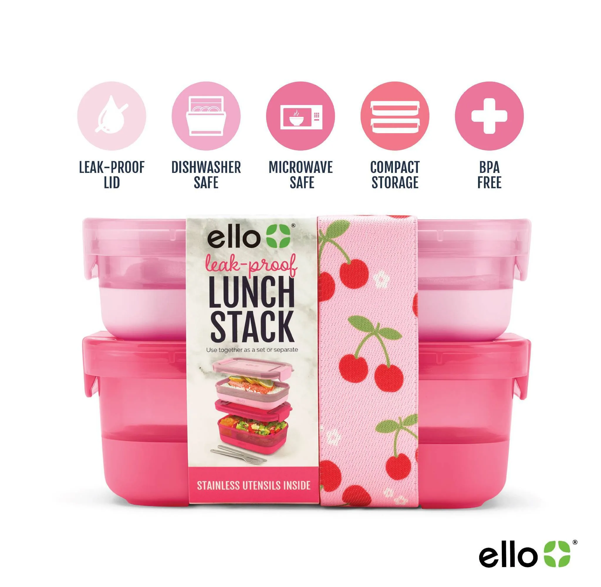 Ello Plastic Lunch Stack Food Storage Container Pink - Image 5
