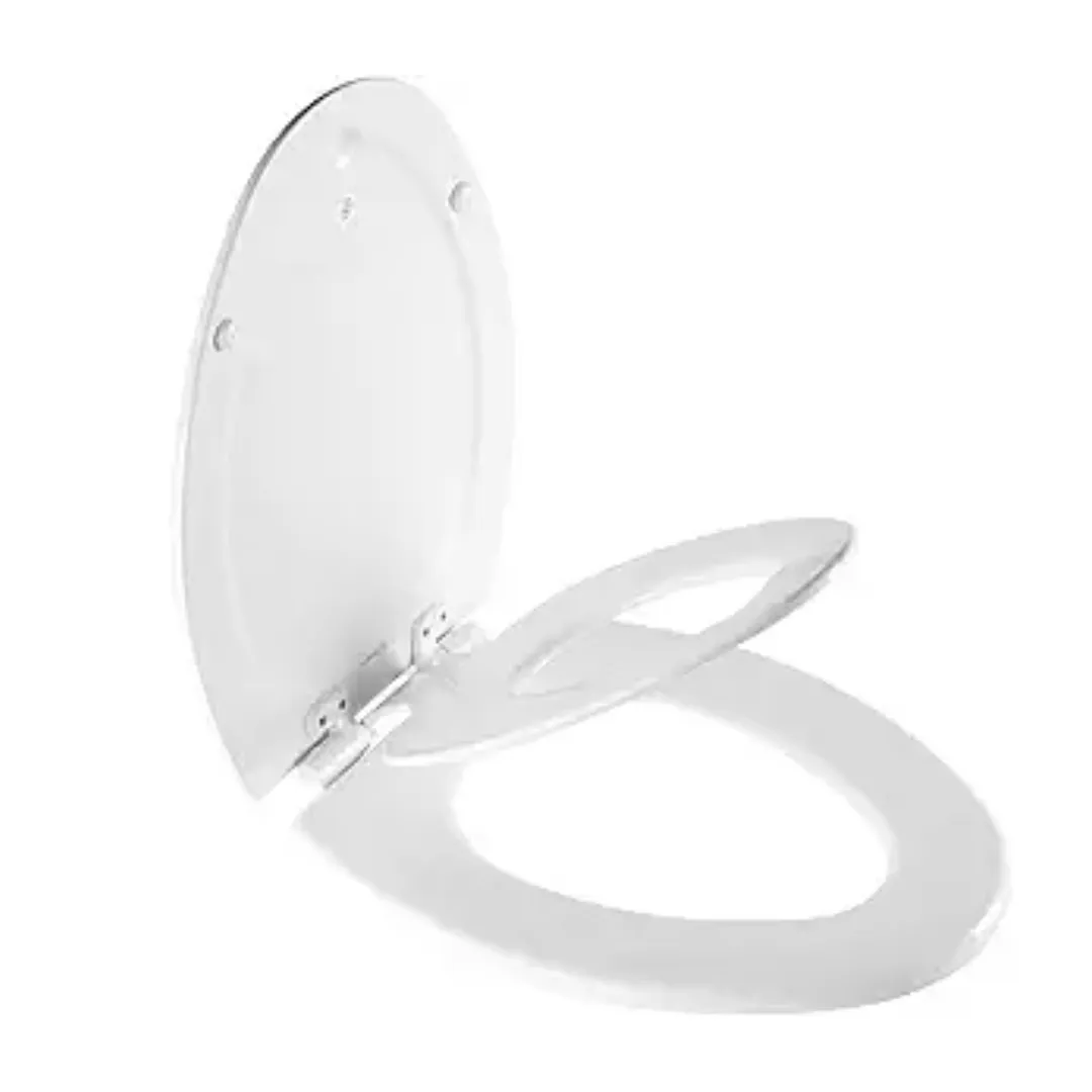 Elongated Toilet Seat with Built-In Potty Training Seat - White