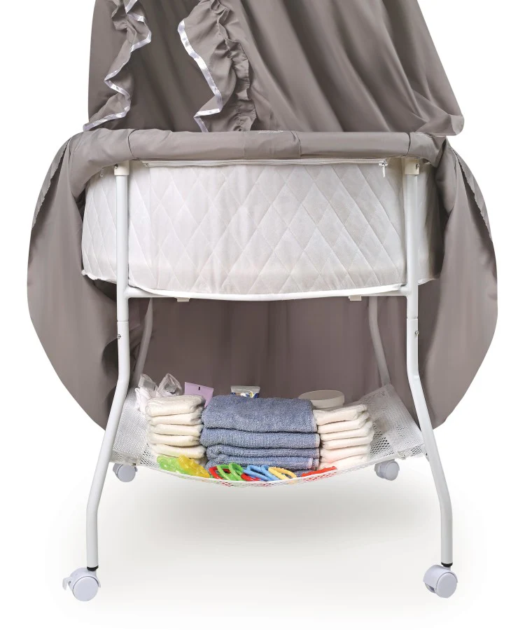 Empress Round Baby Bassinet with Canopy – Gray/White - Image 5