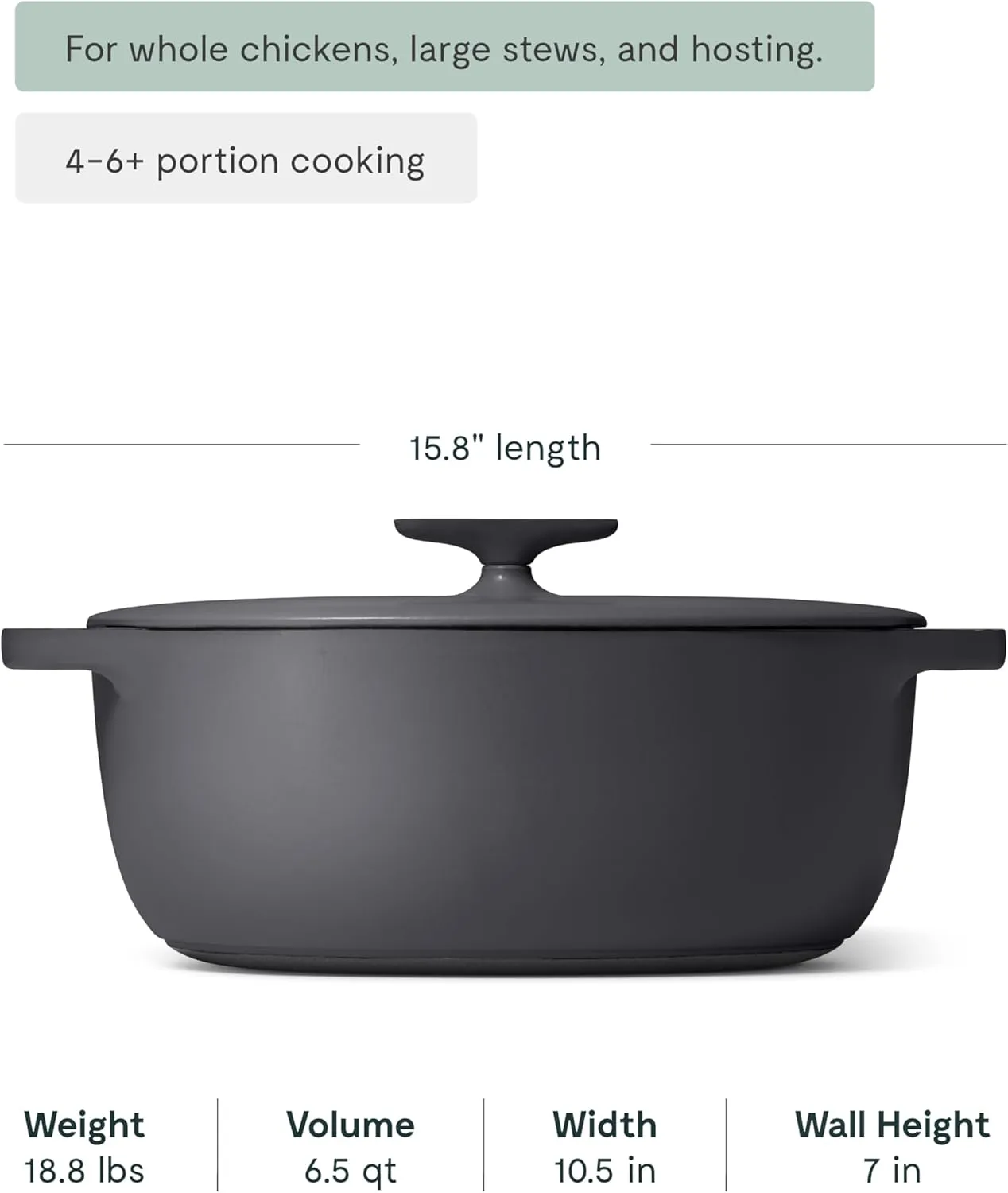 Enameled Cast Iron Dutch Oven - 8qt - Charcoal - Image 3