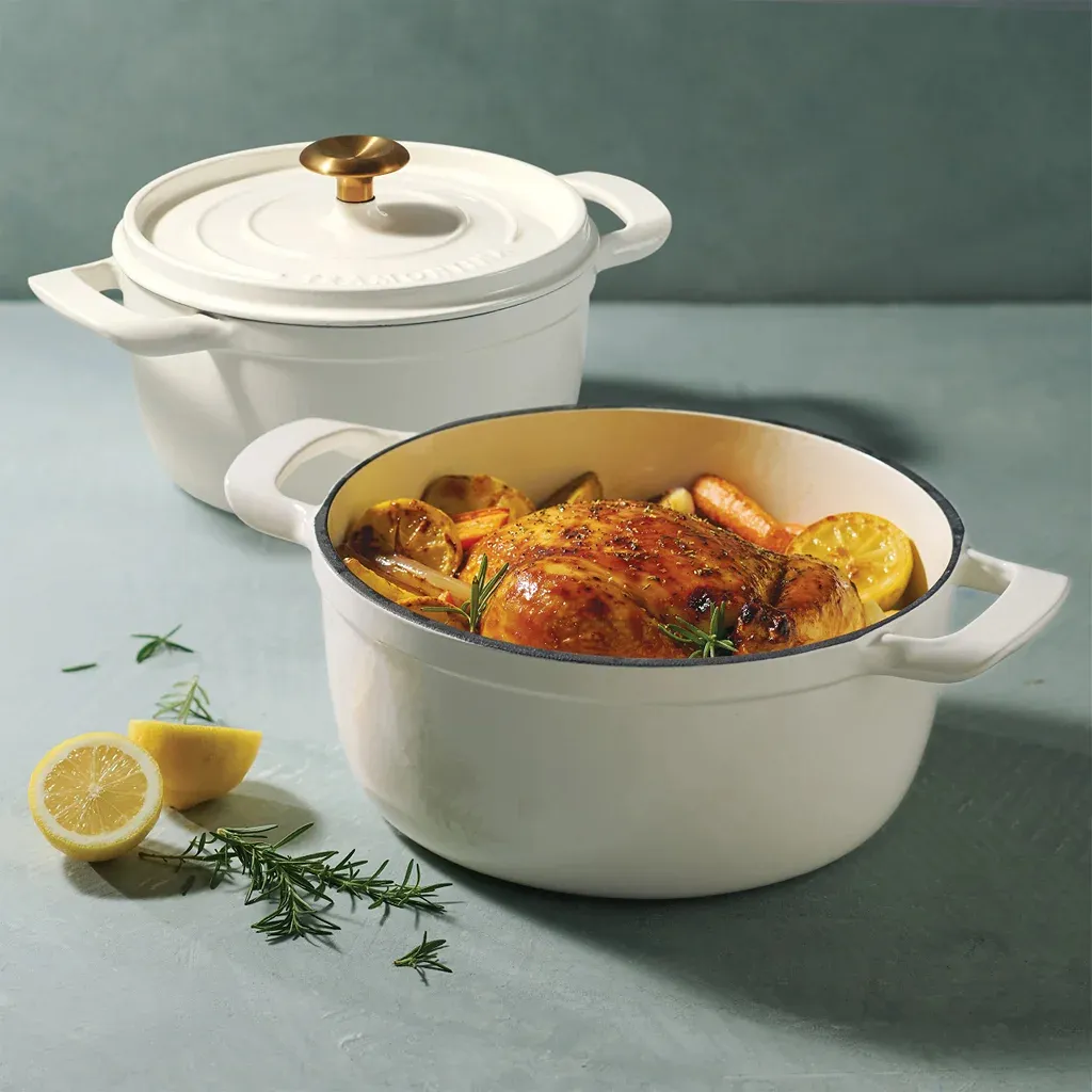 Enameled Cast Iron Round Dutch Oven, 2-pack - White - Image 4
