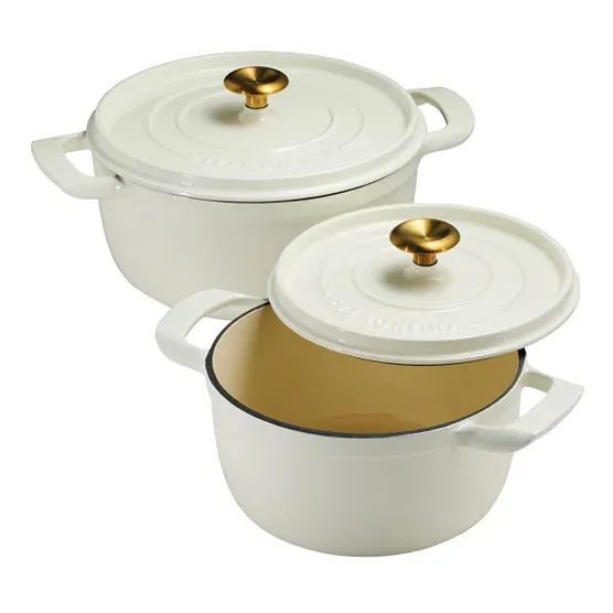 Enameled Cast Iron Round Dutch Oven, 2-pack - White