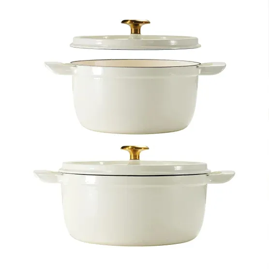 Enameled Cast Iron Round Dutch Oven, 2-pack - White - Image 3