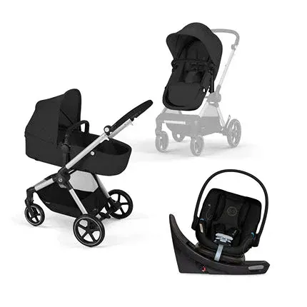 Eos 5-in-1 Travel System Stroller + Lightweight Aton G Swivel Infant Car Seat with SensorSafe - Moon Black