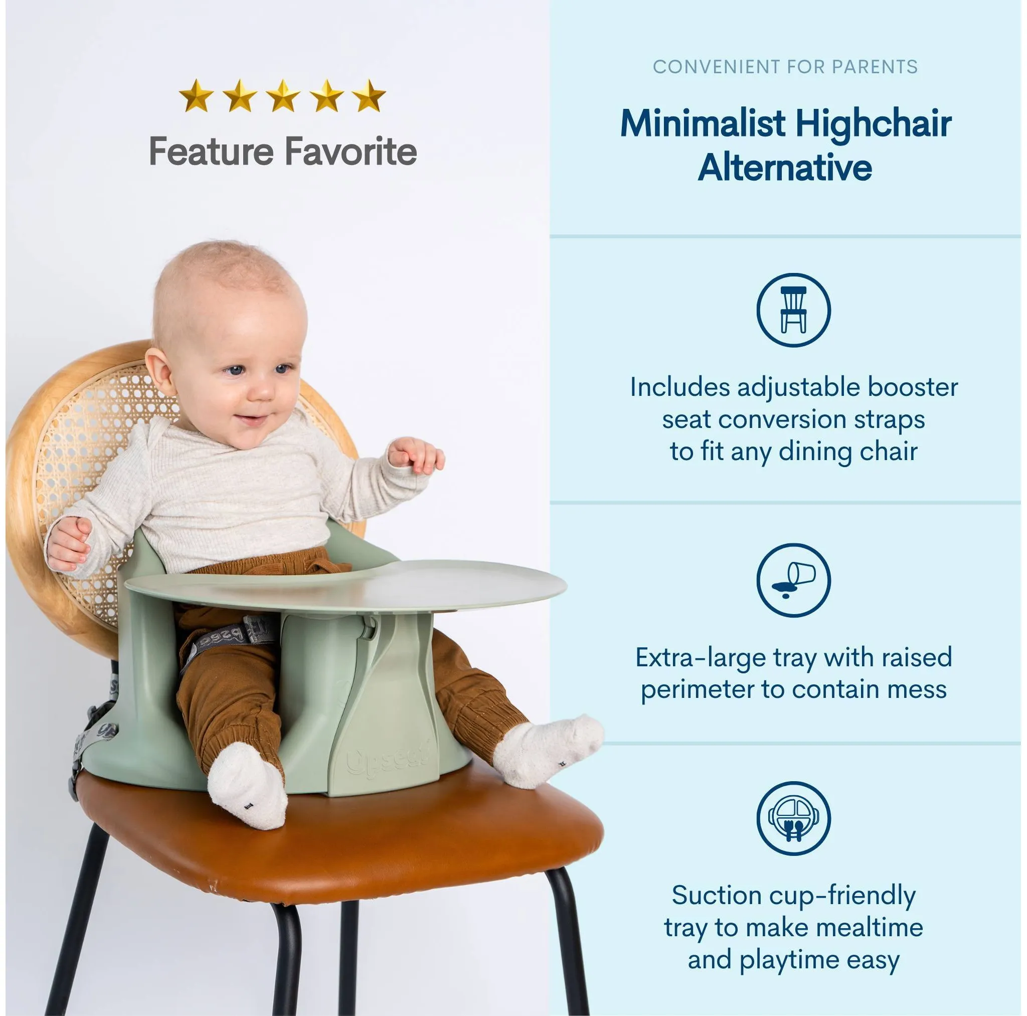 Ergonomic Baby Floor & Booster Seat with Tray - Sage - Image 2