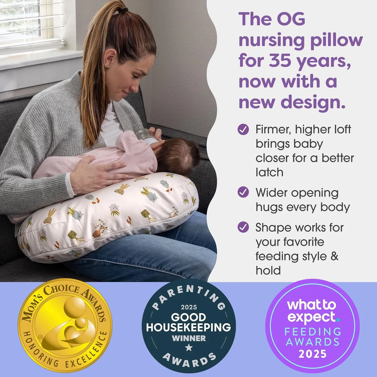 Ergonomic Nursing Pillow - Tan Happy Houseplants - Image 3