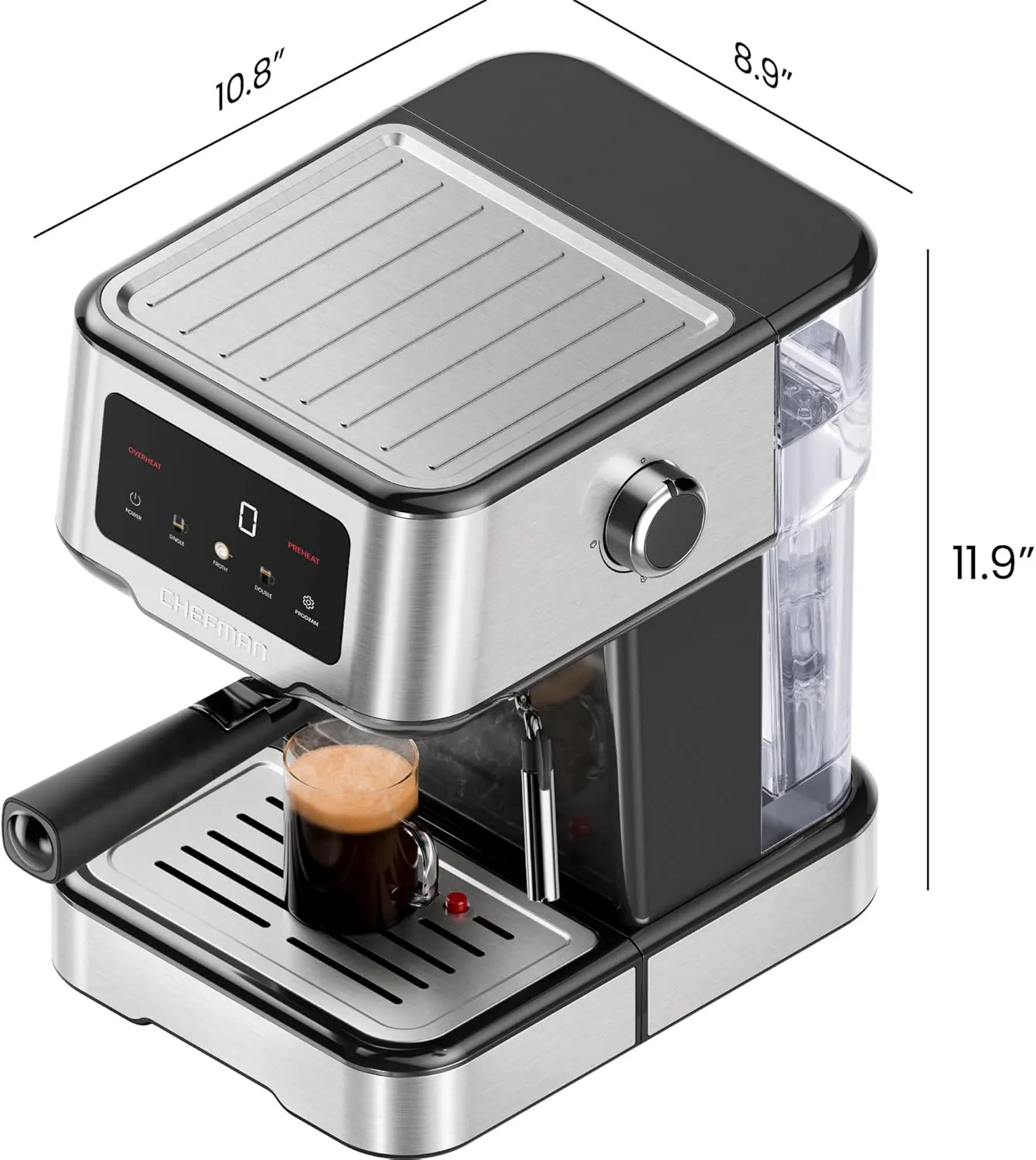 Espresso Machine with Steam Wand and Touch Controls - Stainless Steel - Image 2