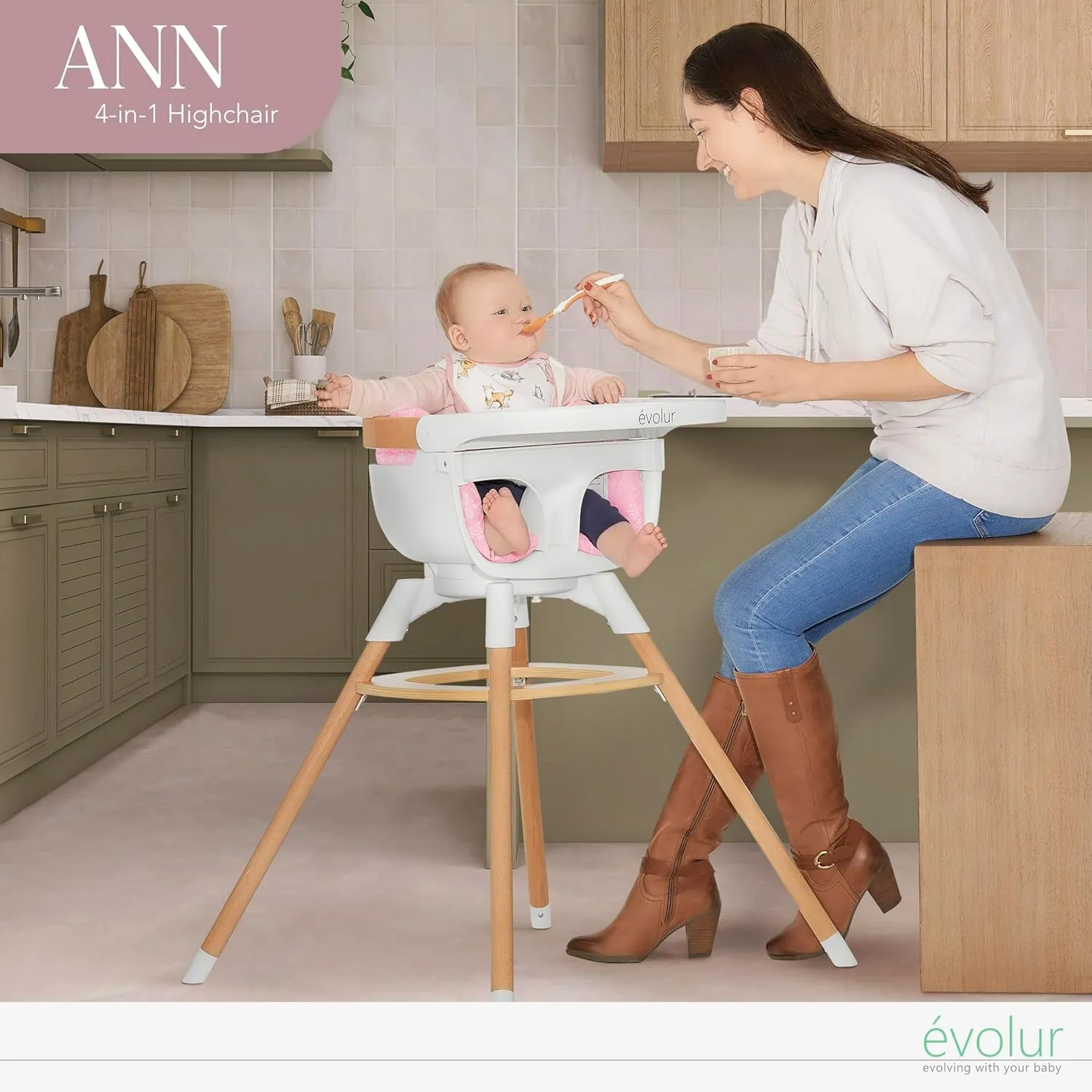 Ann Beechwood 4-in-1 Highchair - Pink - Image 4