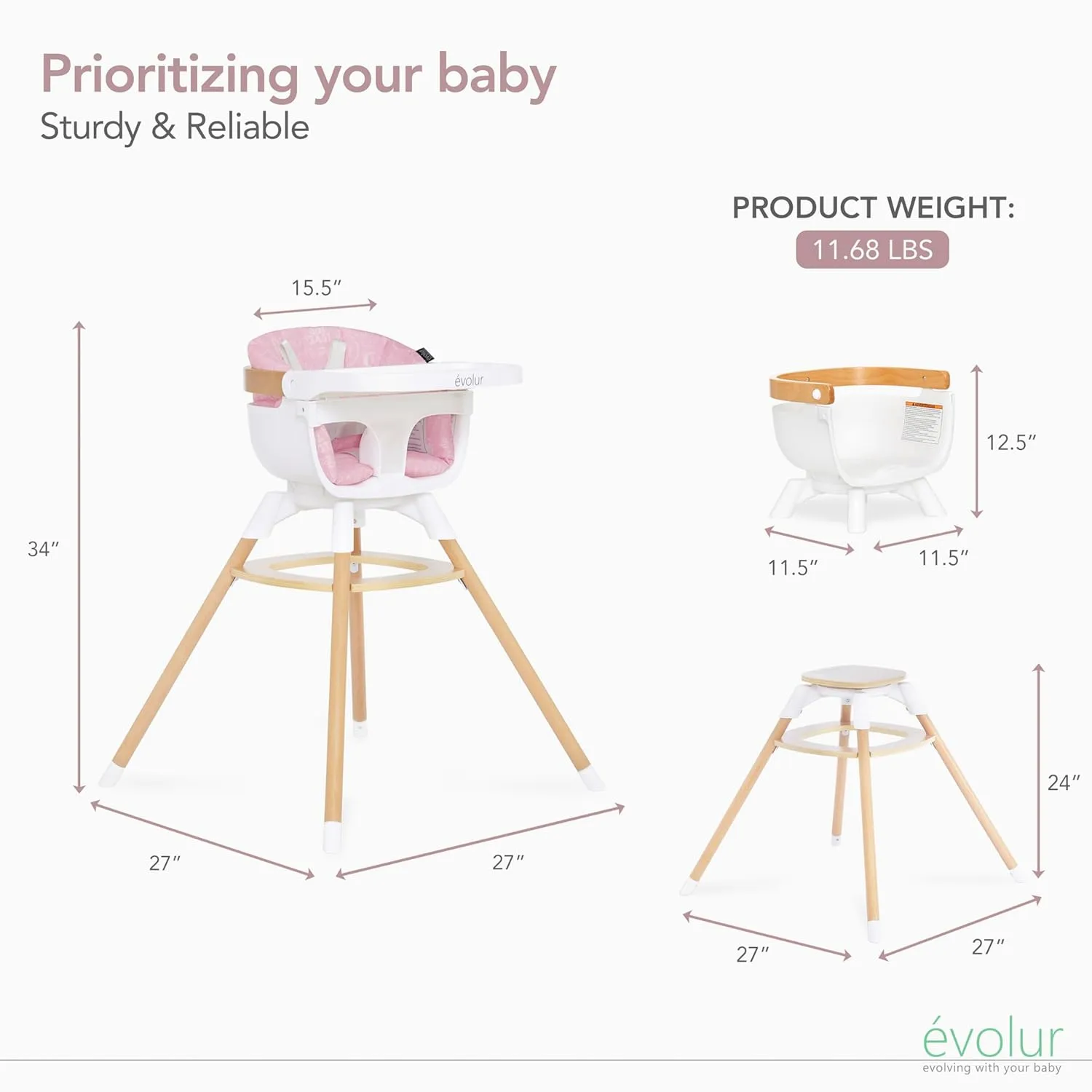 Ann Beechwood 4-in-1 Highchair - Pink - Image 5