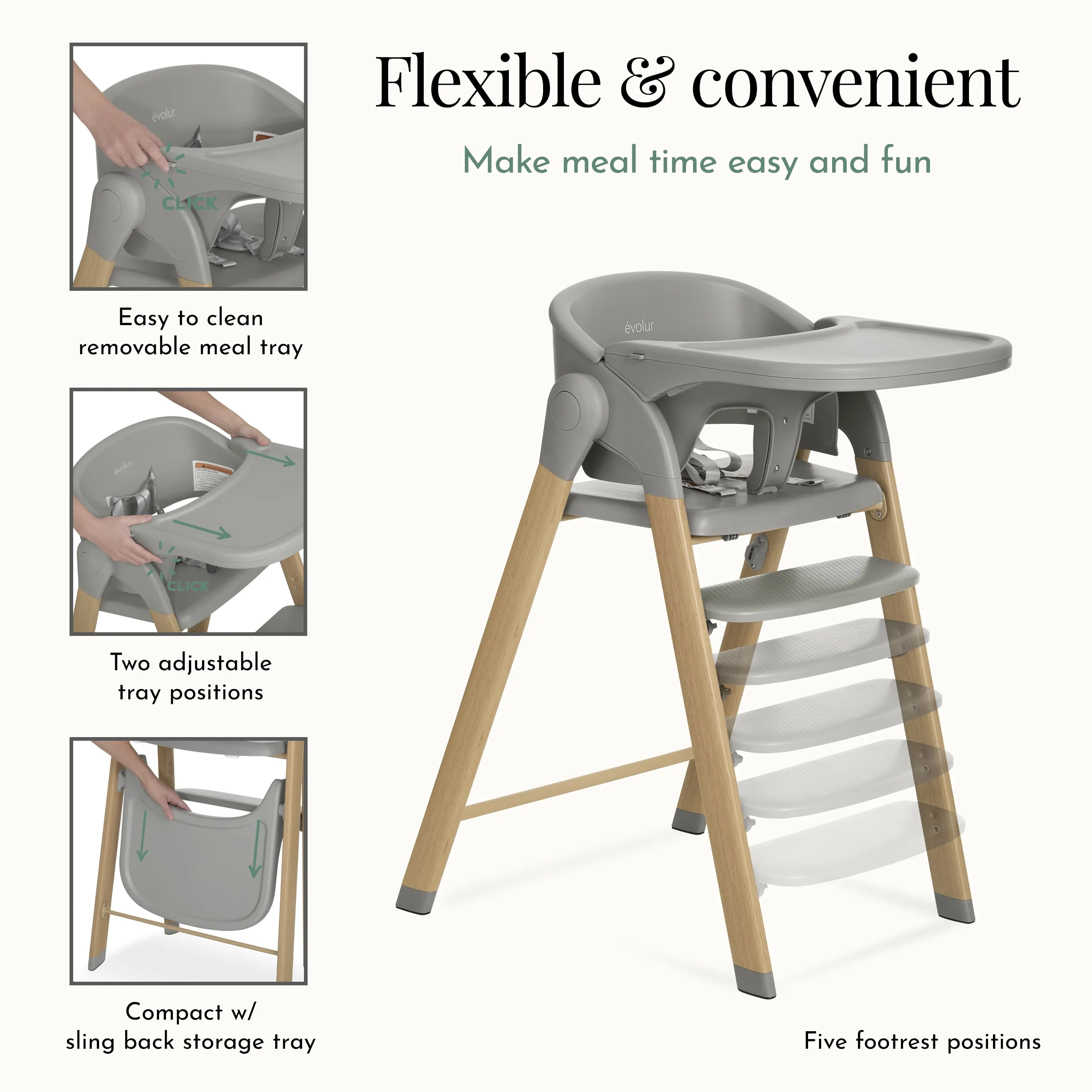 Evolur Nimbus Highchair - Dark Grey - Image 4