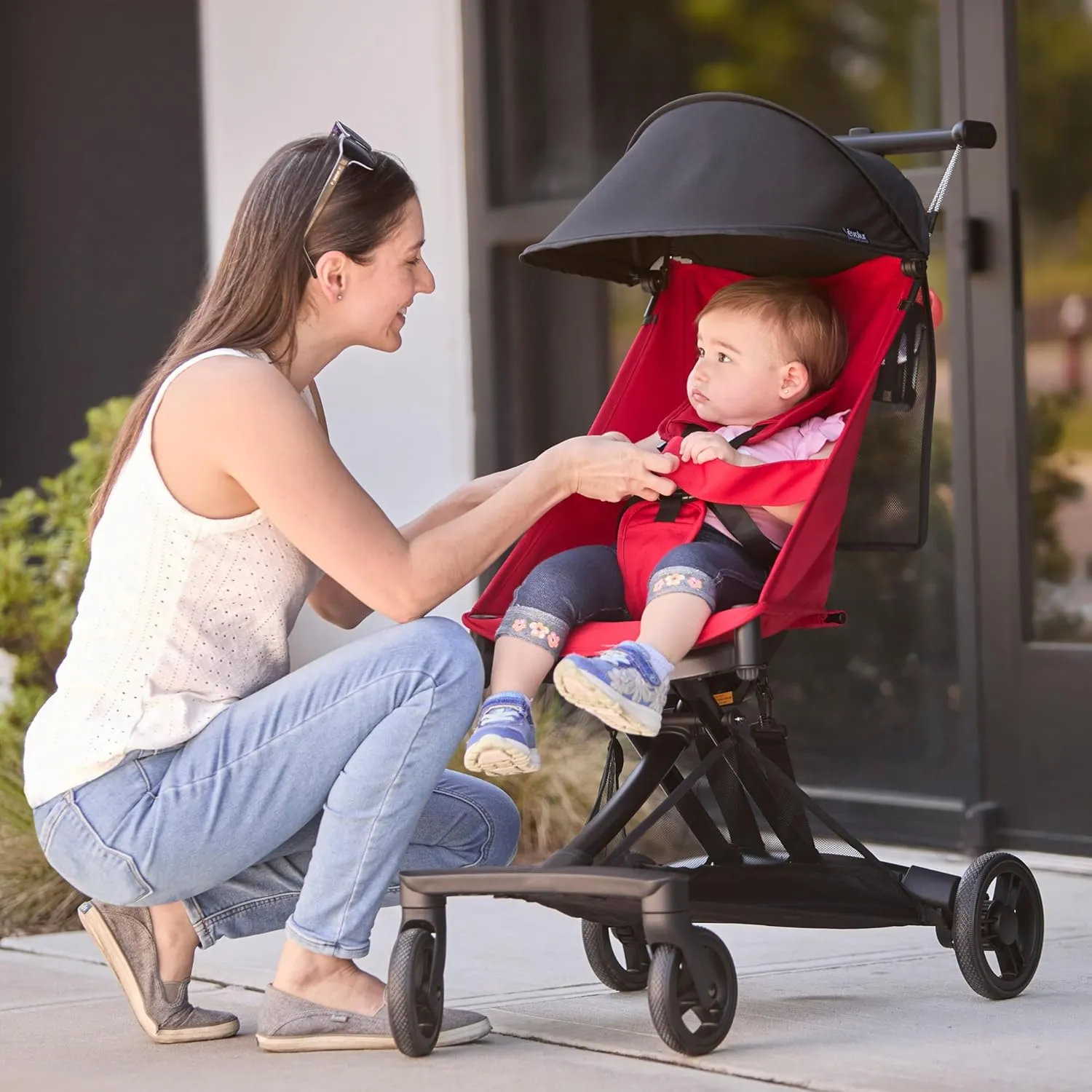 Evolur Roamer Ultra Light Umbrella Stroller in Red, Quick One-Hand Easy Fold Stroller, Five Point Safety Harness, Adjustable & Removable Canopy, Lightweight Aluminum Frame Baby Stroller - Image 3