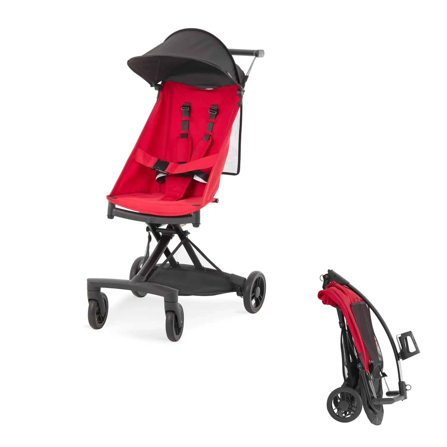 Evolur Roamer Ultra Light Umbrella Stroller in Red, Quick One-Hand Easy Fold Stroller, Five Point Safety Harness, Adjustable & Removable Canopy, Lightweight Aluminum Frame Baby Stroller - Image 5