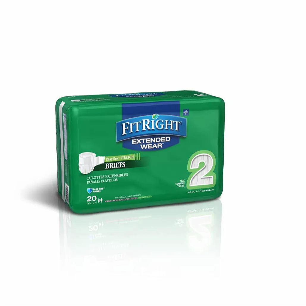 Extended Wear Stretch Brief, Overnight Absorbency, Size 2, 40 to 70" Waist, 20 Count (Pack of 4)