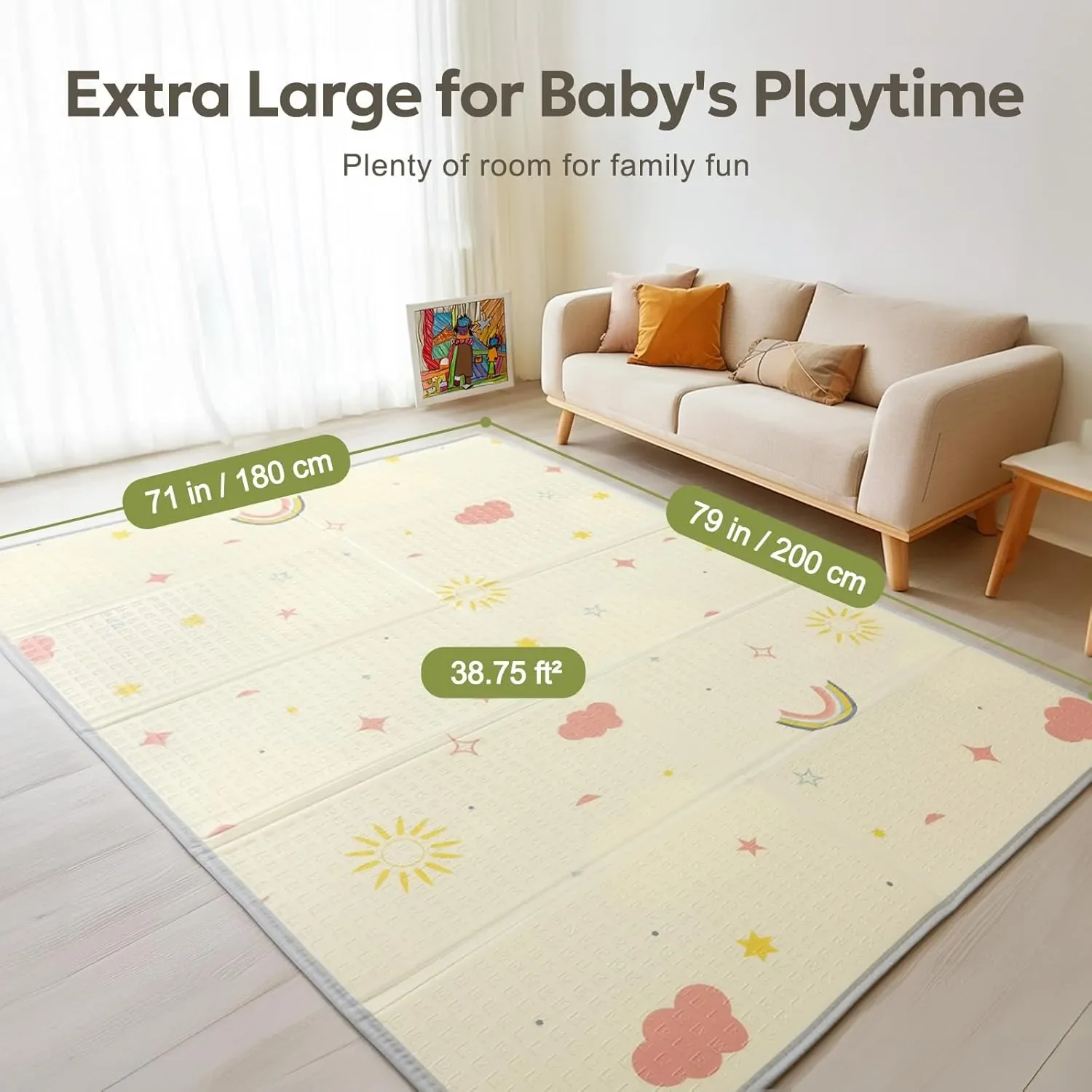 Extra Large Foldable Reversible Baby Play Mat with Edge Reinforcement - Image 5