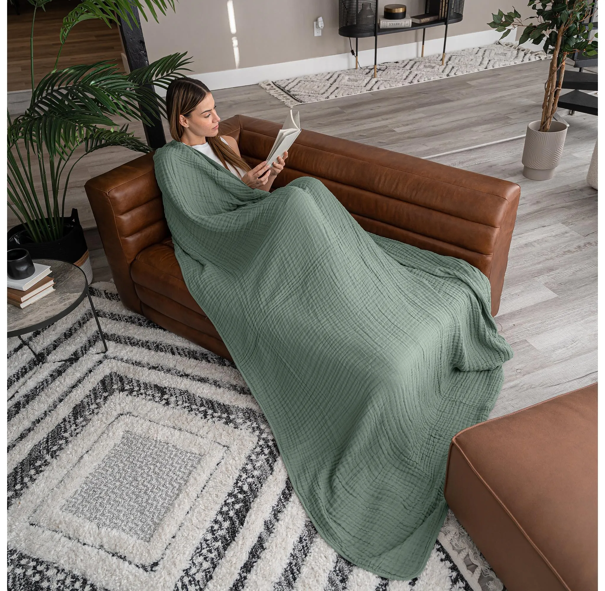 Extra Large Muslin Cotton Blanket - Fern - Image 3