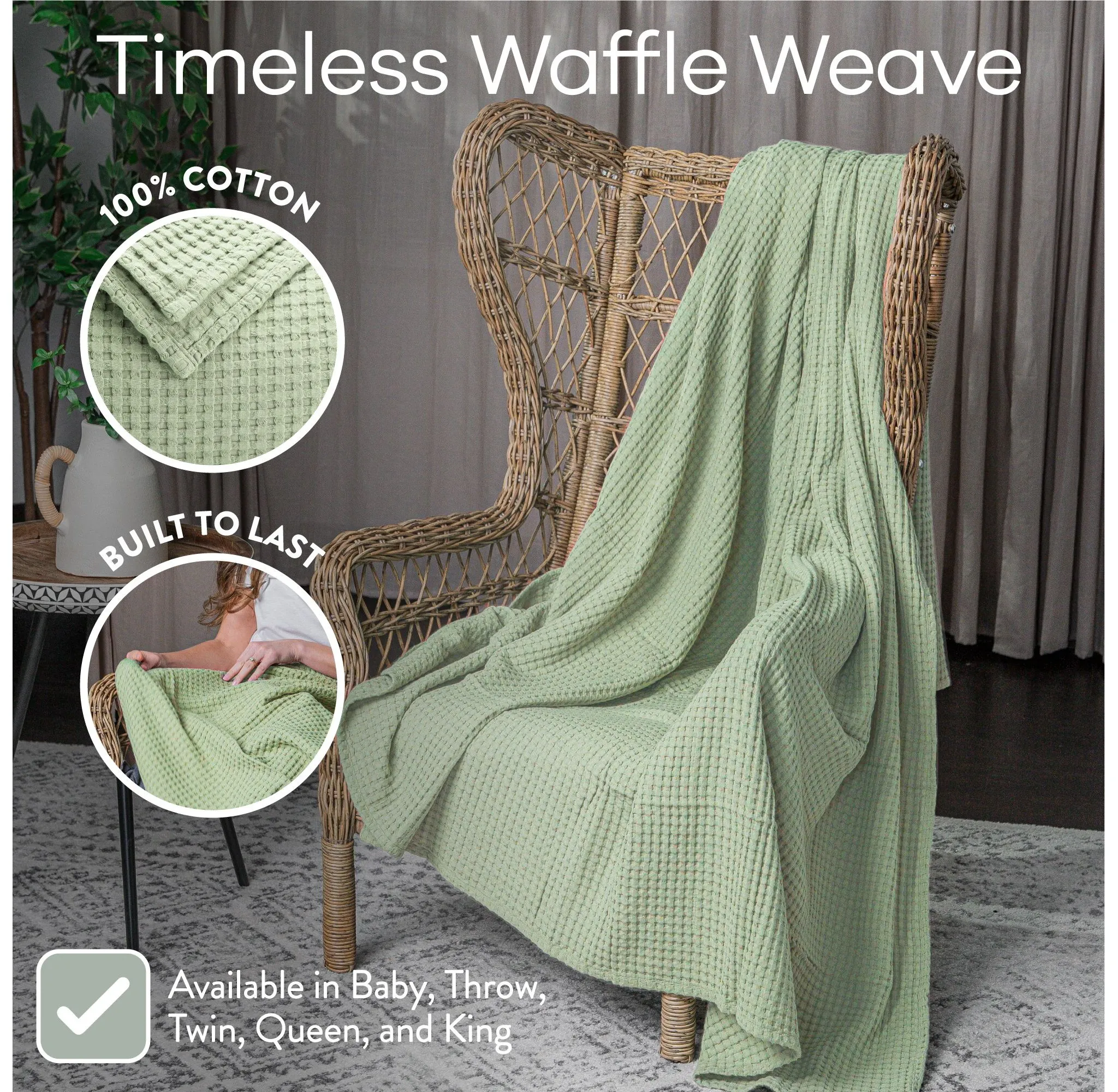 Extra Large Waffle Blanket - Twin 90” x 66” - Sage - Image 3