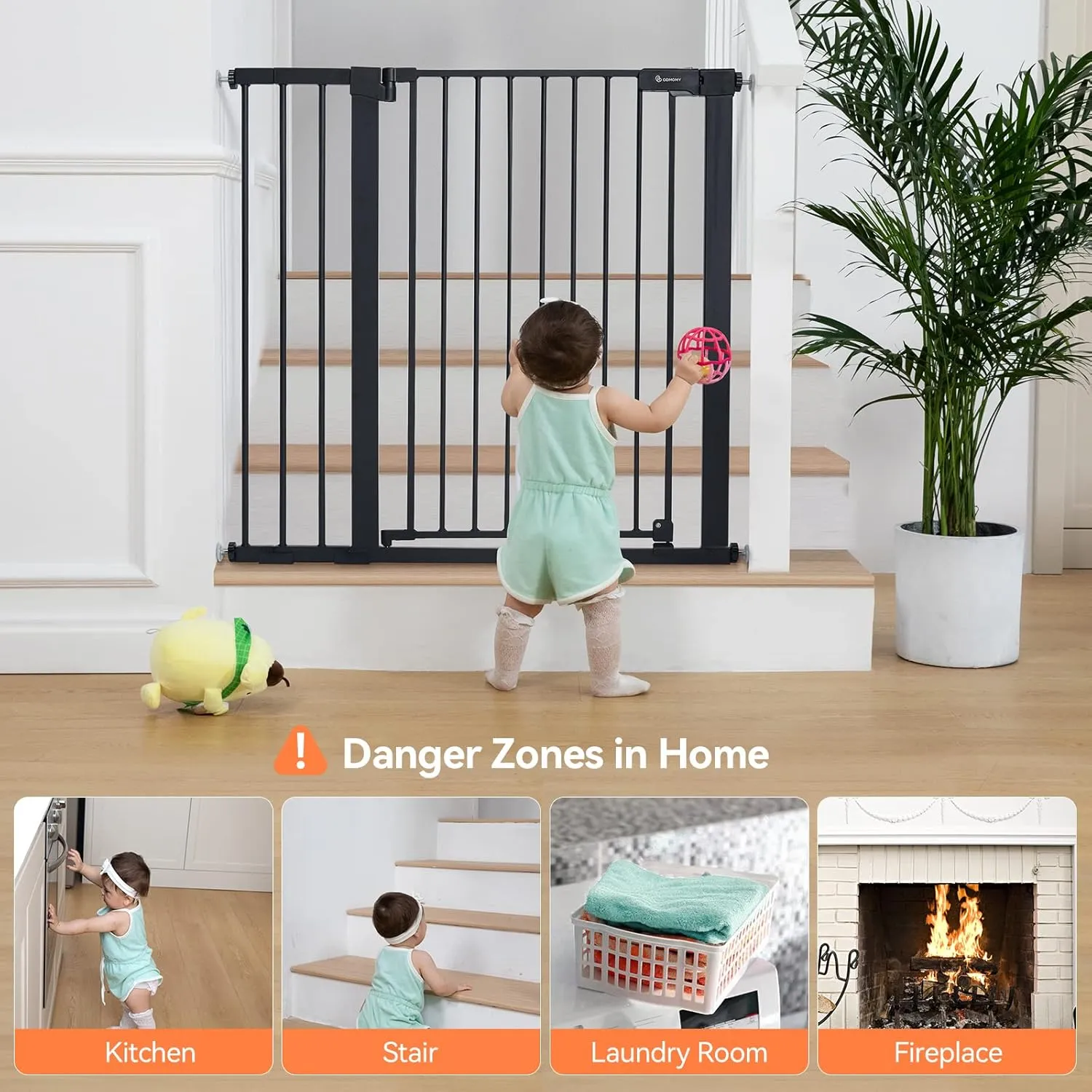 Extra Tall Baby Gate for Stairs and Doorways - Black - Image 4