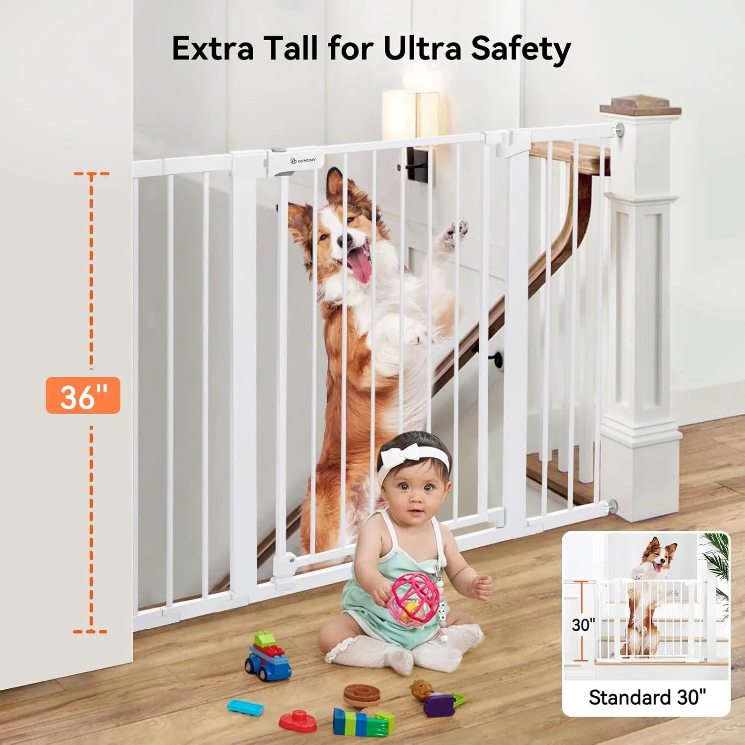 Extra Tall Baby Gate for Stairs and Doorways - White - Image 2