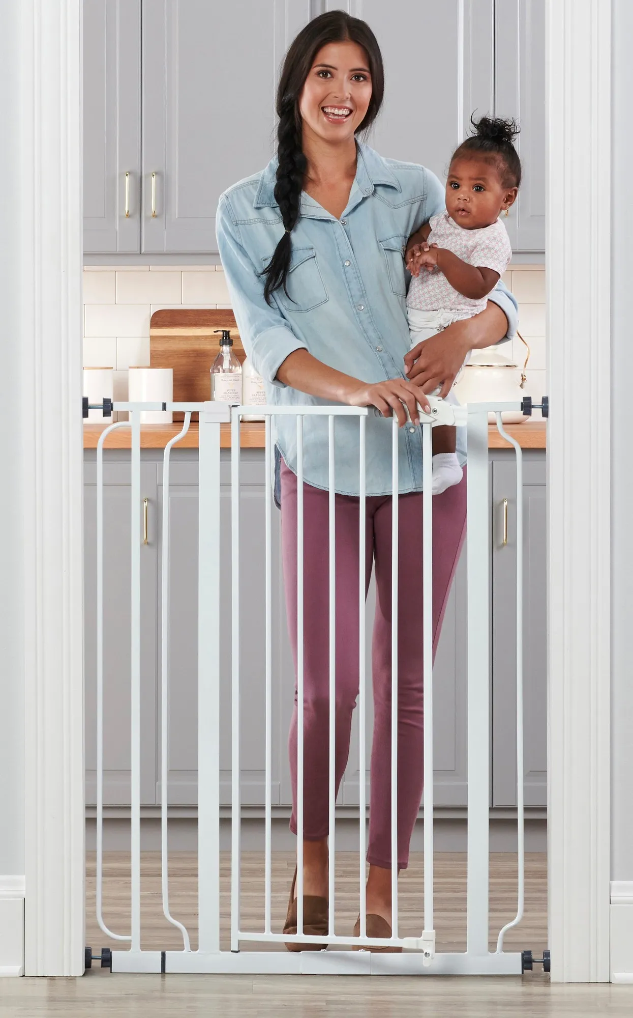 Extra Tall Easy Step Metal Walk Through Baby Gate - White - Image 5