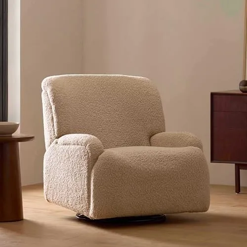 Extra Wide Recliner and Swivel Glider - Chai Shearling - Image 4